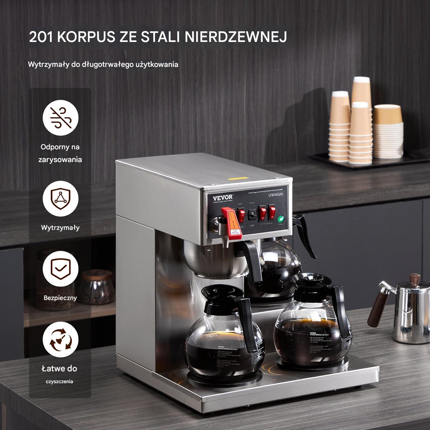 Ekspres Przelewowy do Gastronomii z Funkcją Gorącej Wody – 3 Podgrzewacze - obrazek 5