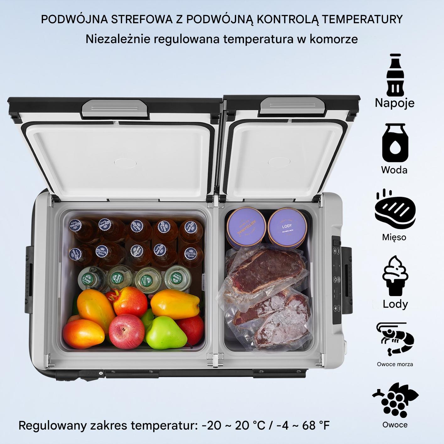 Lodówka samochodowa przenośna 58 l czarna mocna 55 W lód zamrażarka Premium - obrazek 3