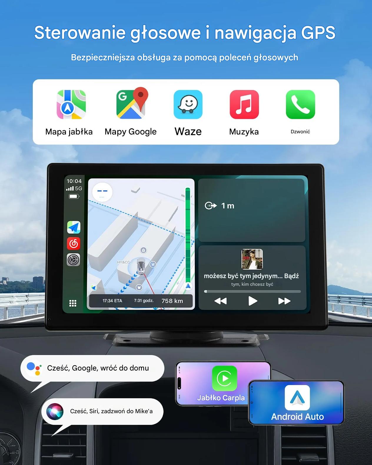 Ekran CarPlay/Android Auto 9″ dotykowy BT GPS z kamerą cofania do auta - obrazek 4