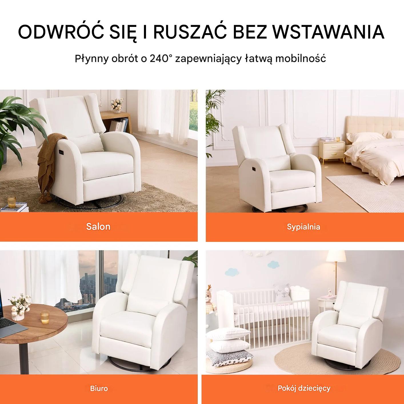 Fotel obrotowy rozkładany elektryczny bujany regulowany do salonu - obrazek 6