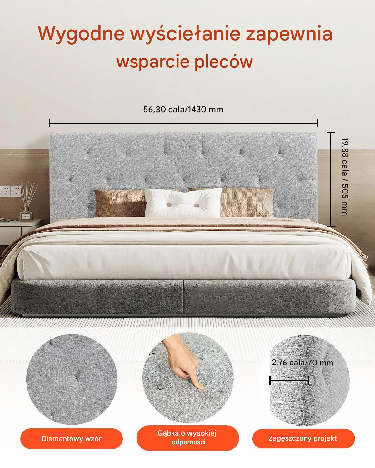 Tapicerowany zagłówek łóżka wezgłowie 120,5x143cm full regulowany sypialnia - obrazek 3