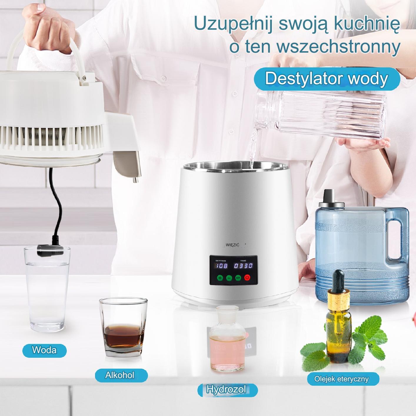 Destylator wody 4L biały, 750W, 1L/h, timer, stal 304, filtry węglowe - obrazek 5