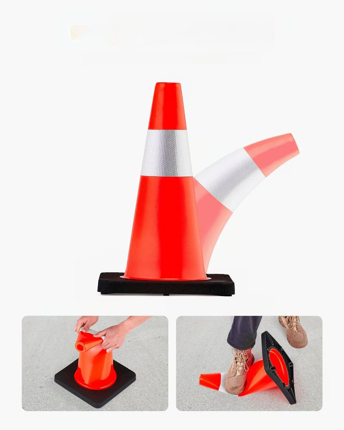 Pachołki drogowe 90 cm PCV 6szt. pomarańczowe odblaskowe z podstawą - obrazek 2