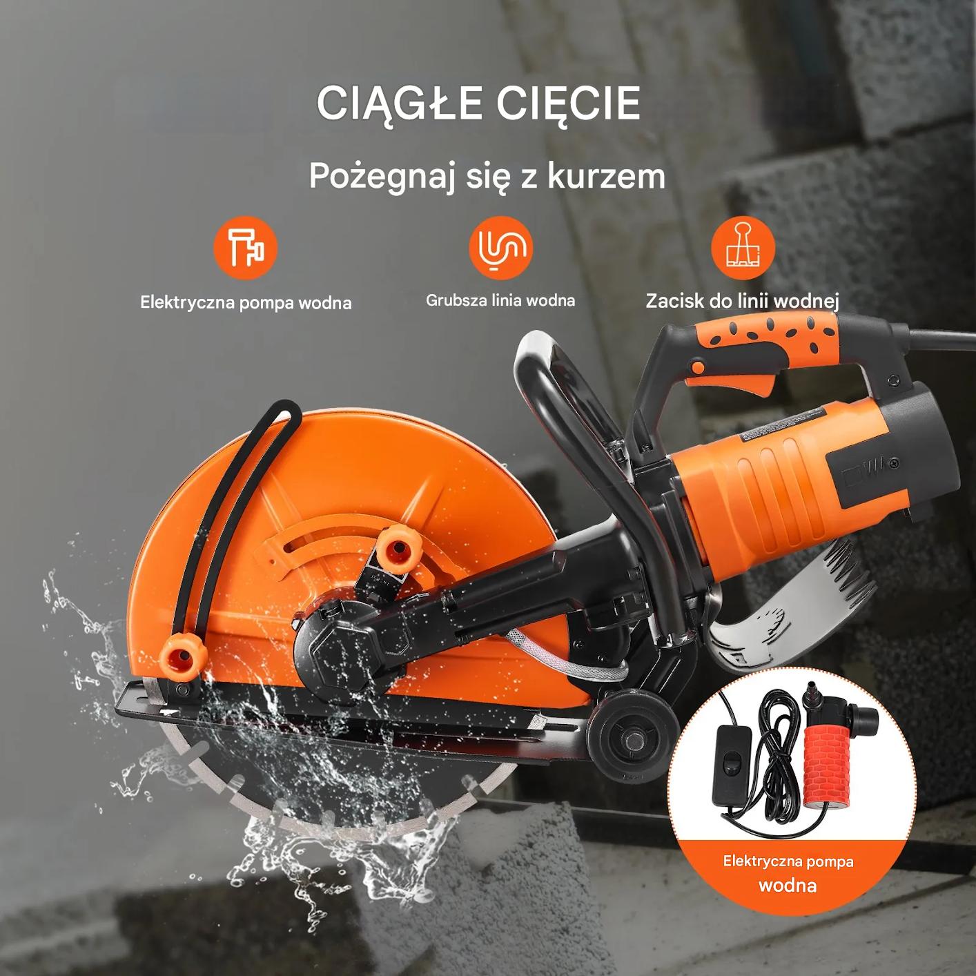 Piła do betonu 35 cm elektryczna wet/dry z pompą wody i tarczą - obrazek 4