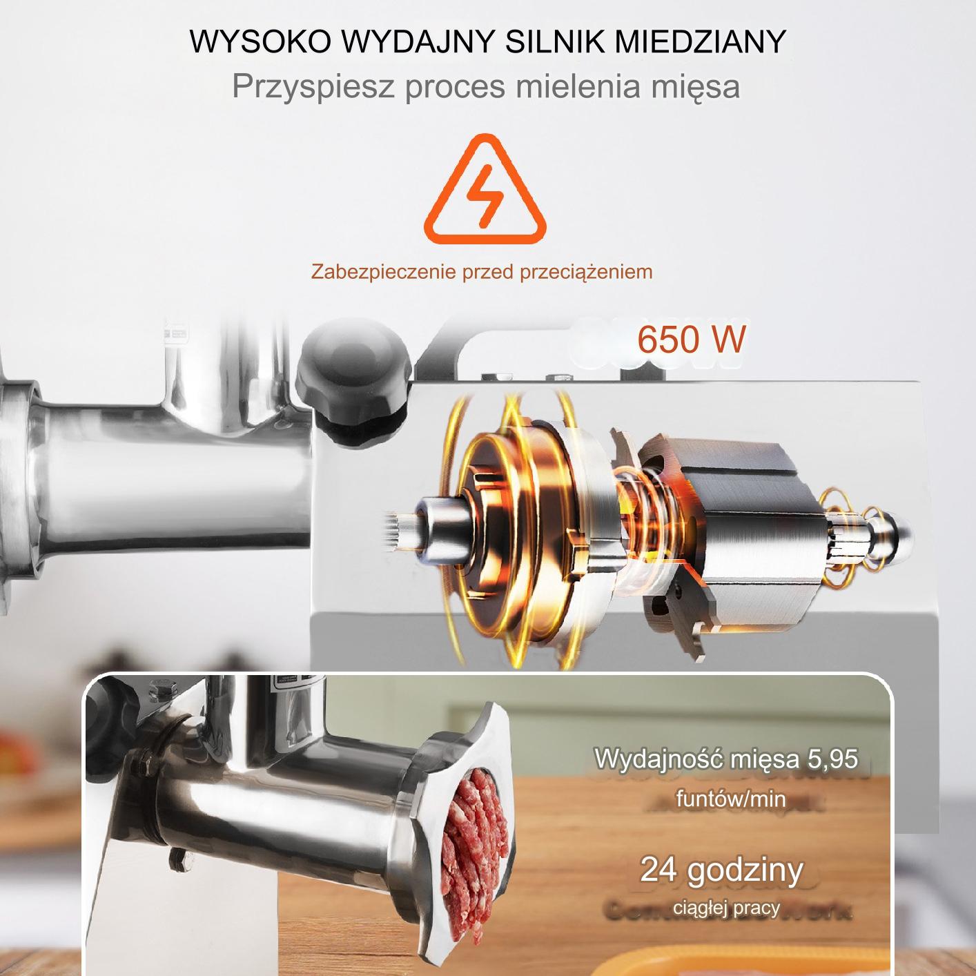 Przemysłowa Elektryczna Maszynka do Mielenia Mięsa 650 W (4600 W Max) - obrazek 6