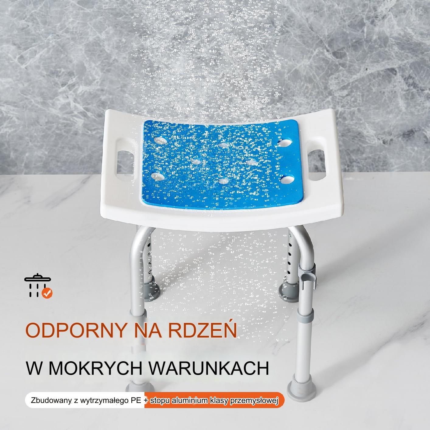Siedzisko Prysznicowe 158,8kg Aluminiowe Regulowane Wysokość Antypoślizgowe - obrazek 4