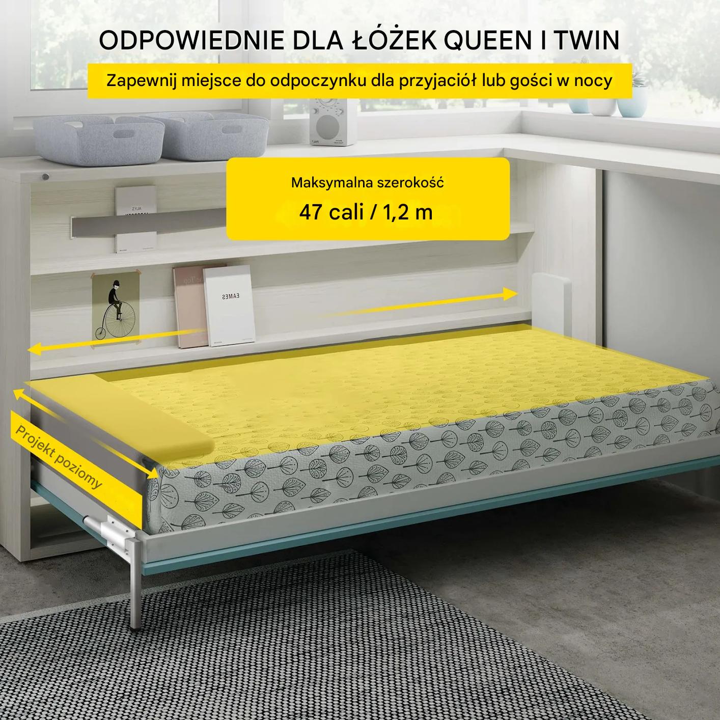 Mechanizm podnośnik łóżko składane poziome zestaw Queen/Twin biały 0.9-1.2m - obrazek 5