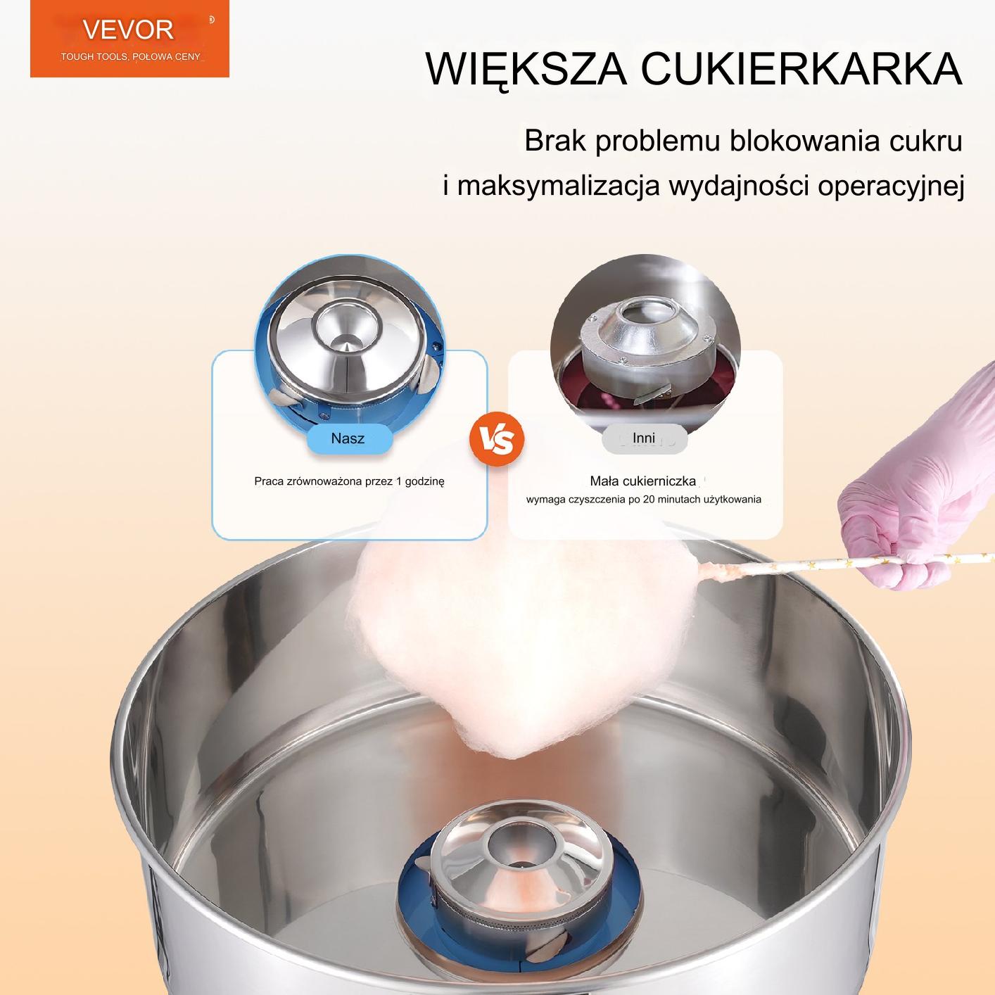 Maszyna waty cukrowej elektryczna stal różowa 1000 W 6 szt min zestaw mocna - obrazek 7