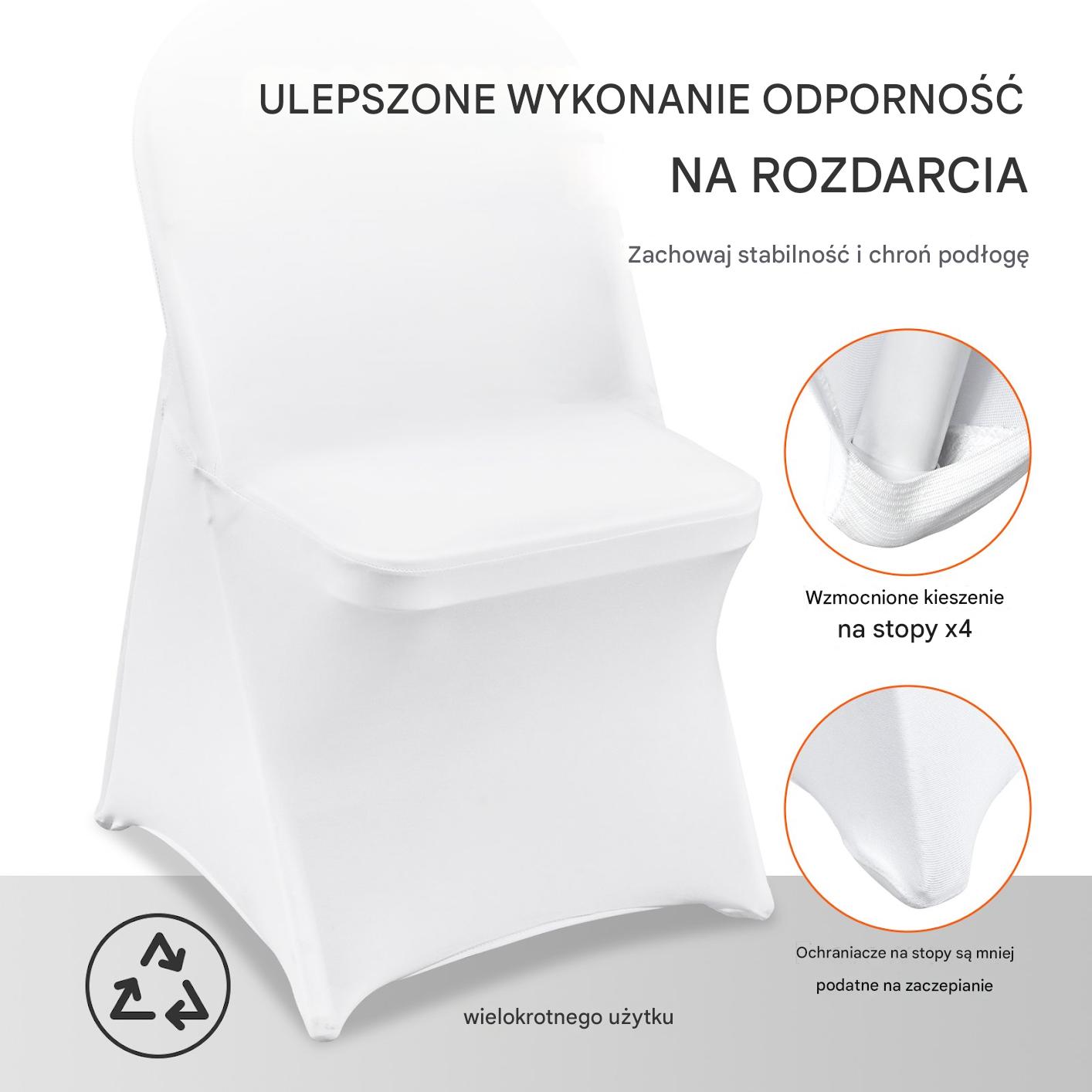 Pokrowce na krzesła elastyczne 12 szt. białe uniwersalne na wesela spandex - obrazek 5