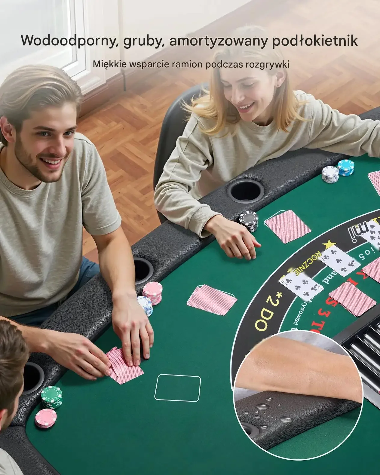 Stół do pokera składany zielony 7 graczy 183 cm Texas Holdem z uchwytami - obrazek 5