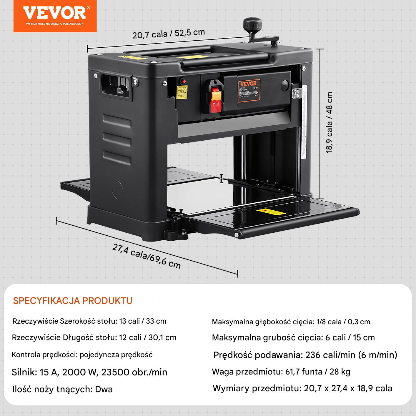Strugarka Do Drewna 330 mm 1800W Grubościówka Heblarka 230V - obrazek 2