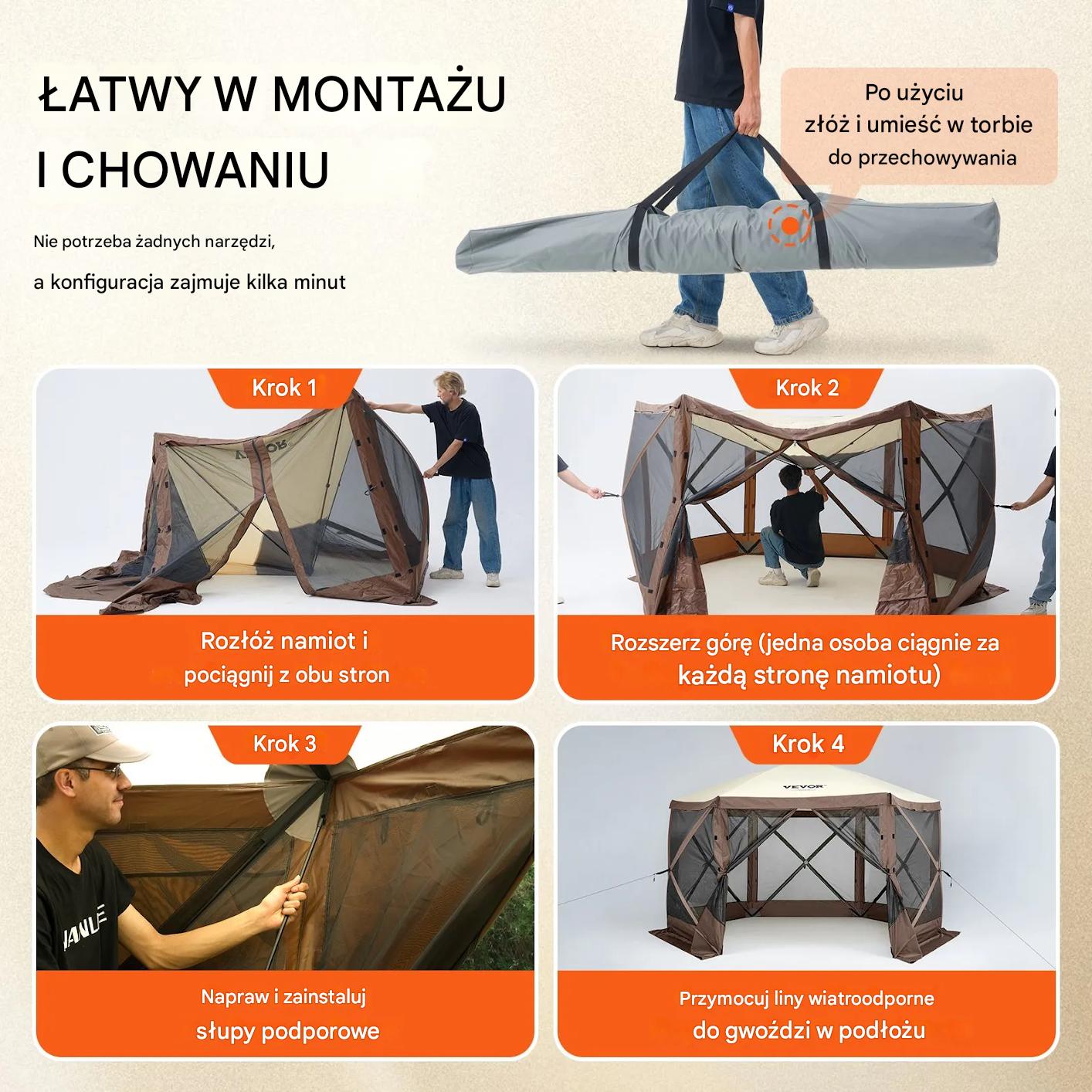 Namiot ogrodowy pop-up 3,51x3,51m 6-ścienny z moskitierą i osłonami - obrazek 5