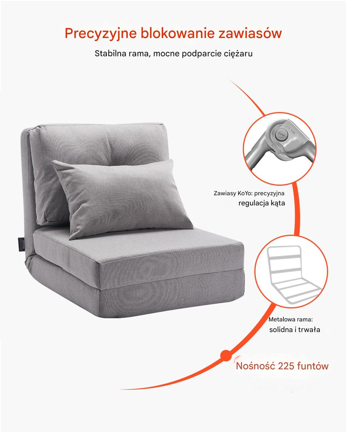 Składany fotel podłogowy regulowany 5-stopniowy sofa szara - obrazek 3