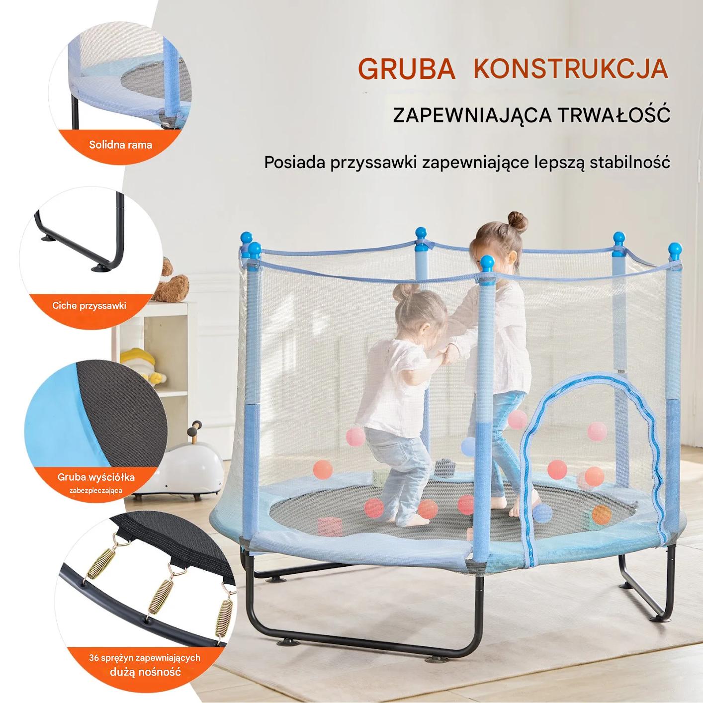 Trampolina dla dzieci z siatką mini ogrodowa i domowa z akcesoriami - obrazek 5