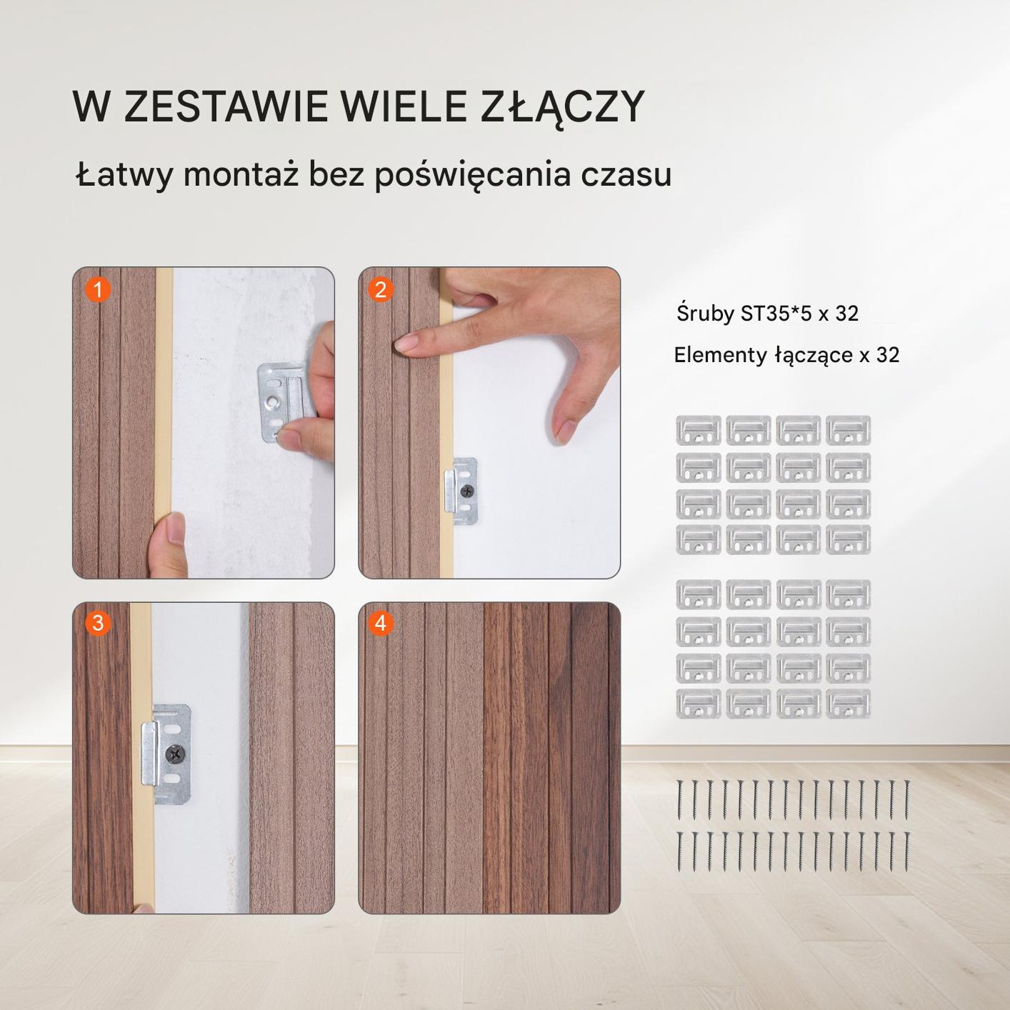 Zestaw 8 Paneli Akustycznych z Listwami Drewnianymi Szary Dąb - obrazek 5