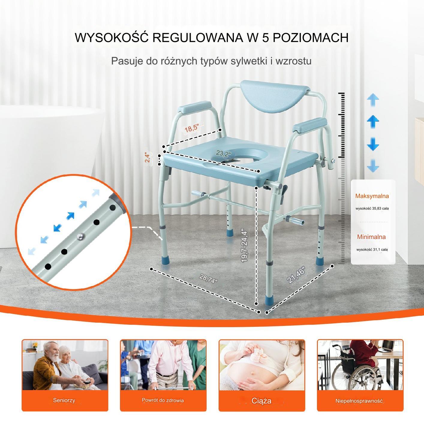 Krzesło toaletowe dla seniora przenośna toaleta wc sanitarne mocne - obrazek 6