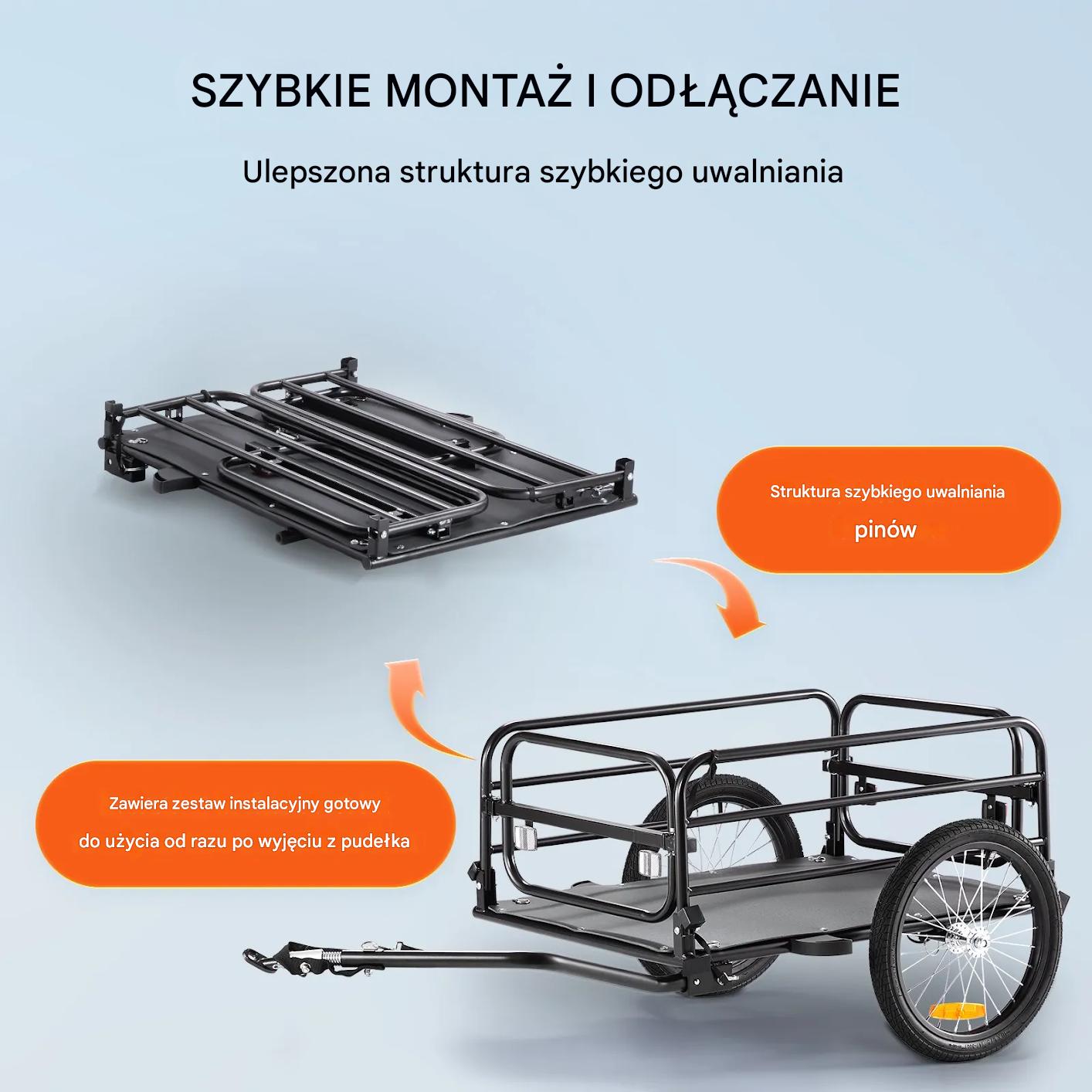 Przyczepka rowerowa 72.5 kg, składana, koła 40.6 cm, z hitch - obrazek 3