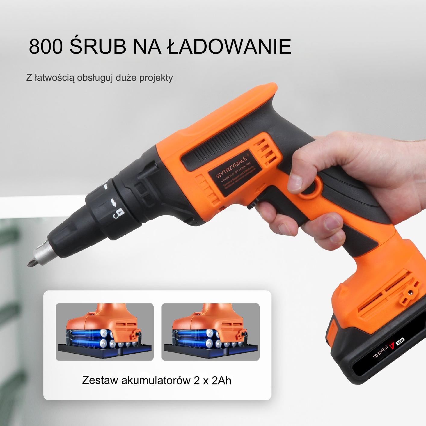 Wkrętarka do płyt gipsowych 20V bezszczotkowa 2xaku zestaw LED - obrazek 6