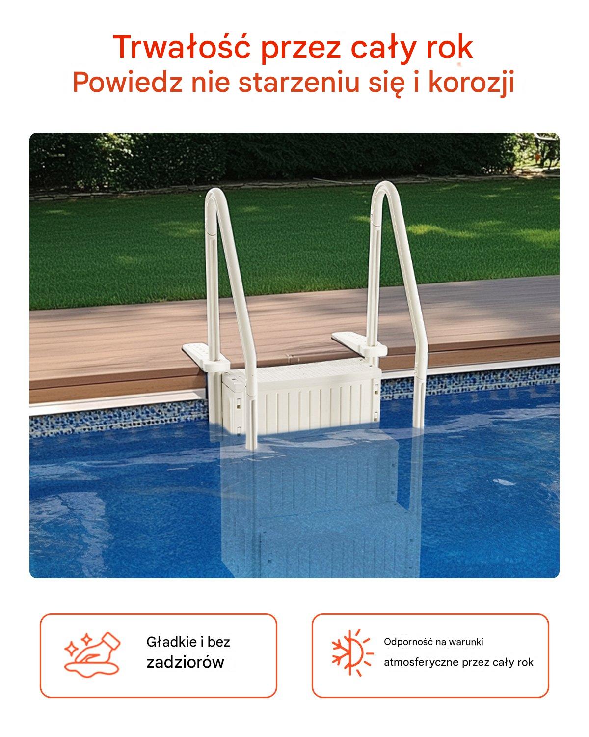 Drabinka basenowa biała 4-stopniowa 122–137 cm z poręczami 180 kg - obrazek 5