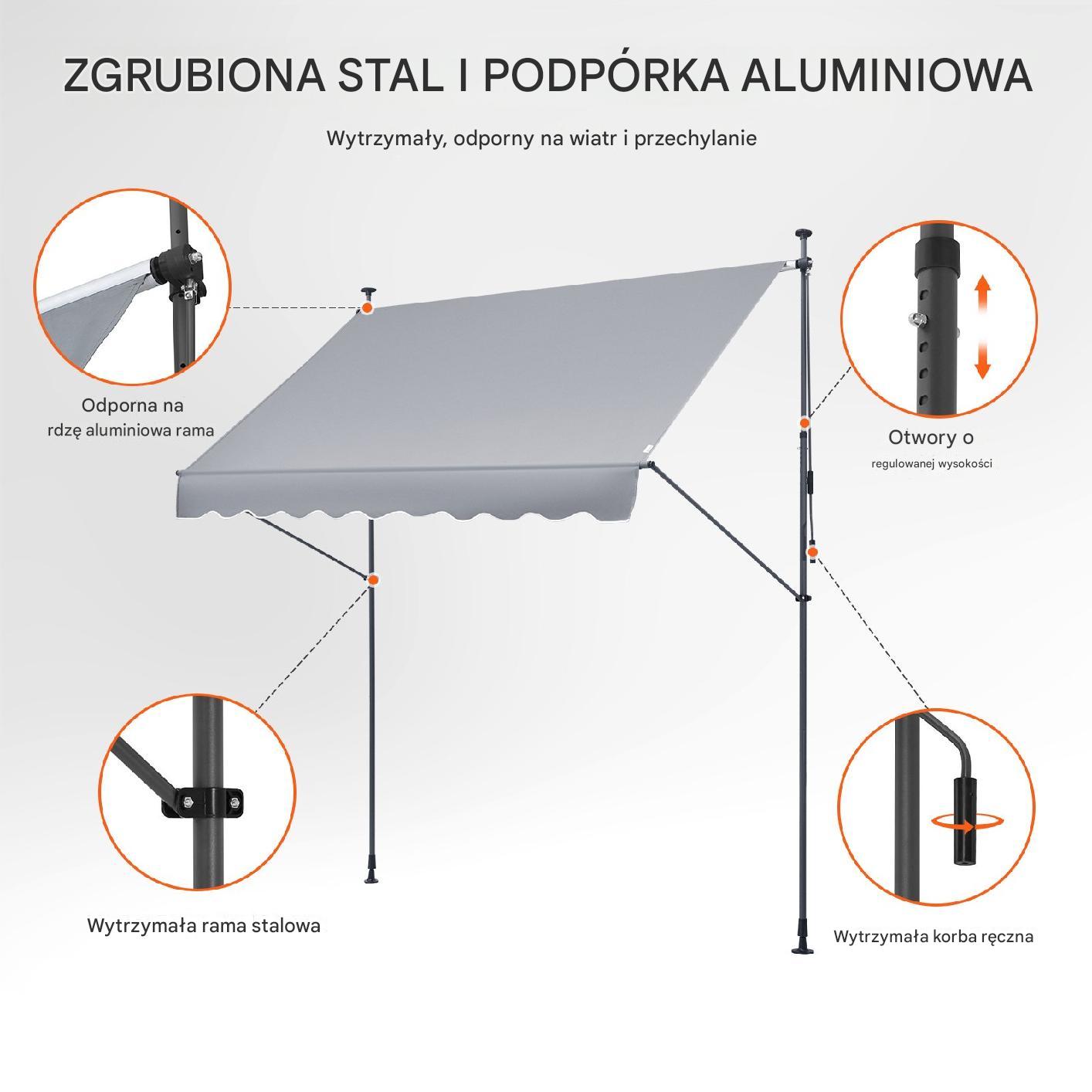 Markiza Tarasowa 250 x 120 cm z Korbką Ręczną - obrazek 4