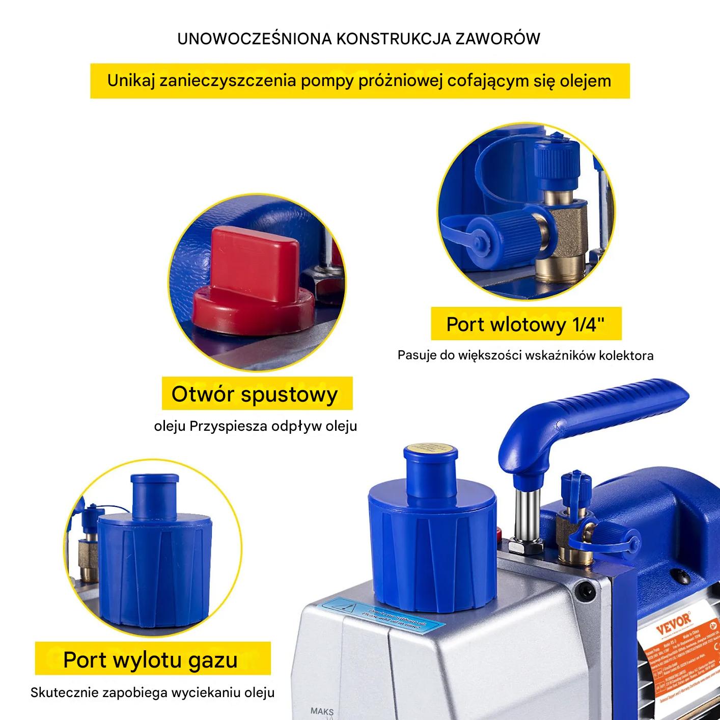 Pompa próżniowa 7CFM, 1/2HP, rotacyjna łopatkowa, jednostopniowa HVAC - obrazek 4