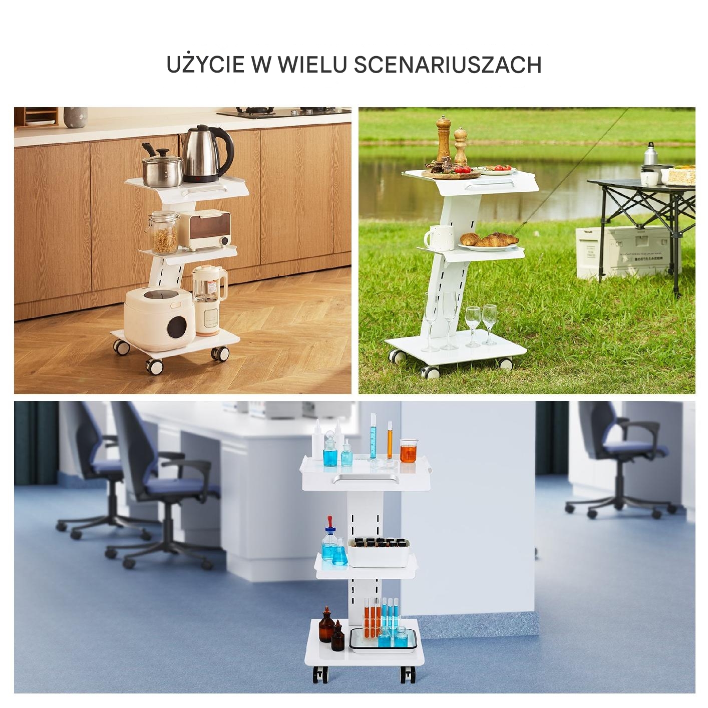 Wózek dentystyczny 3-poziomowy mobilny z gniazdkiem do gabinetu - obrazek 6