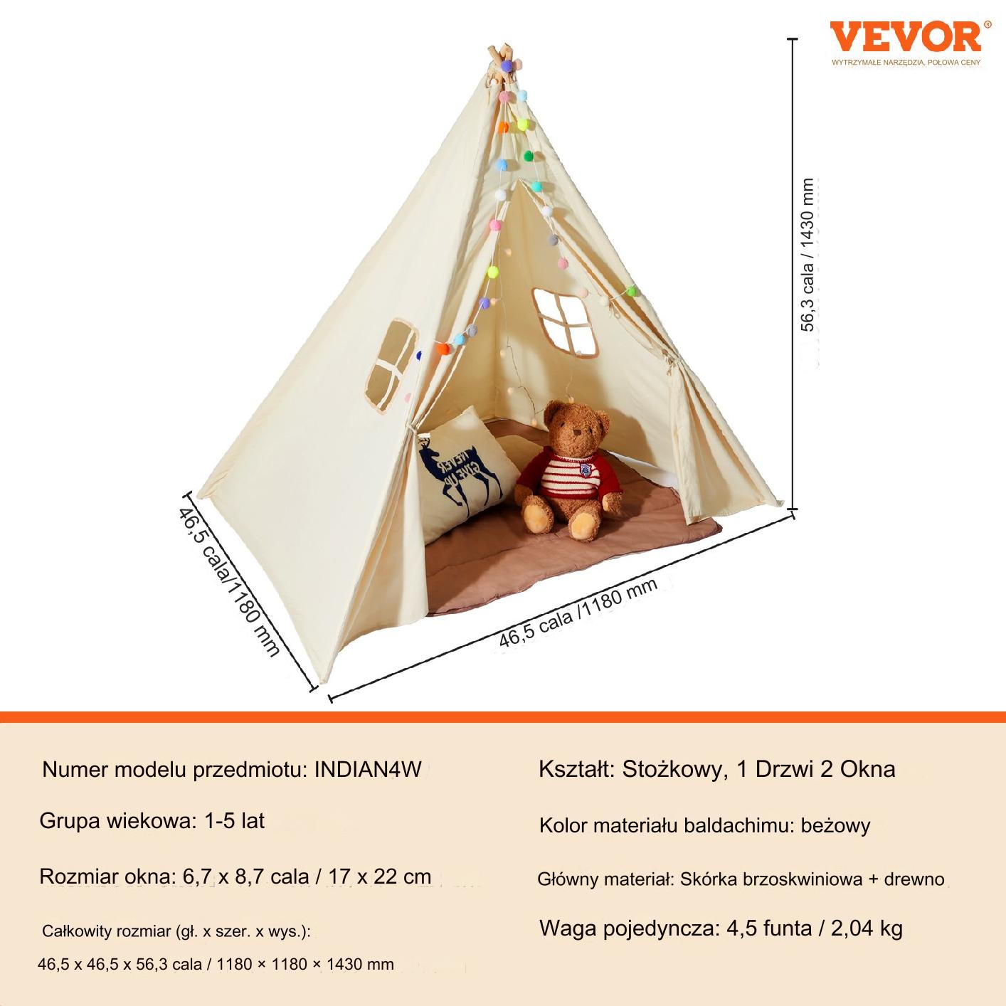 Namiot tipi dla dzieci 1-5 lat – z matą i piłkami do pokoju 118x118 cm - obrazek 2