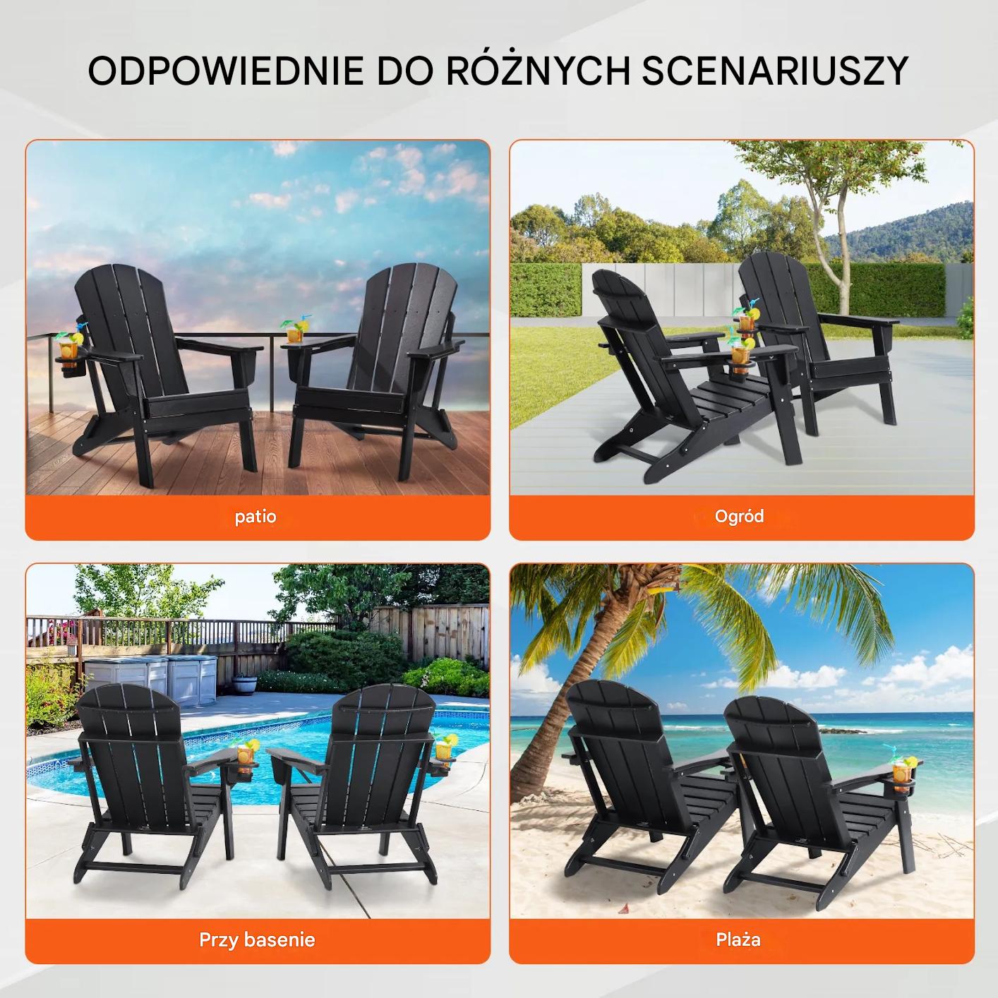 Krzesło ogrodowe Adirondack 2szt składane z podkładką na kubek na taras - obrazek 6
