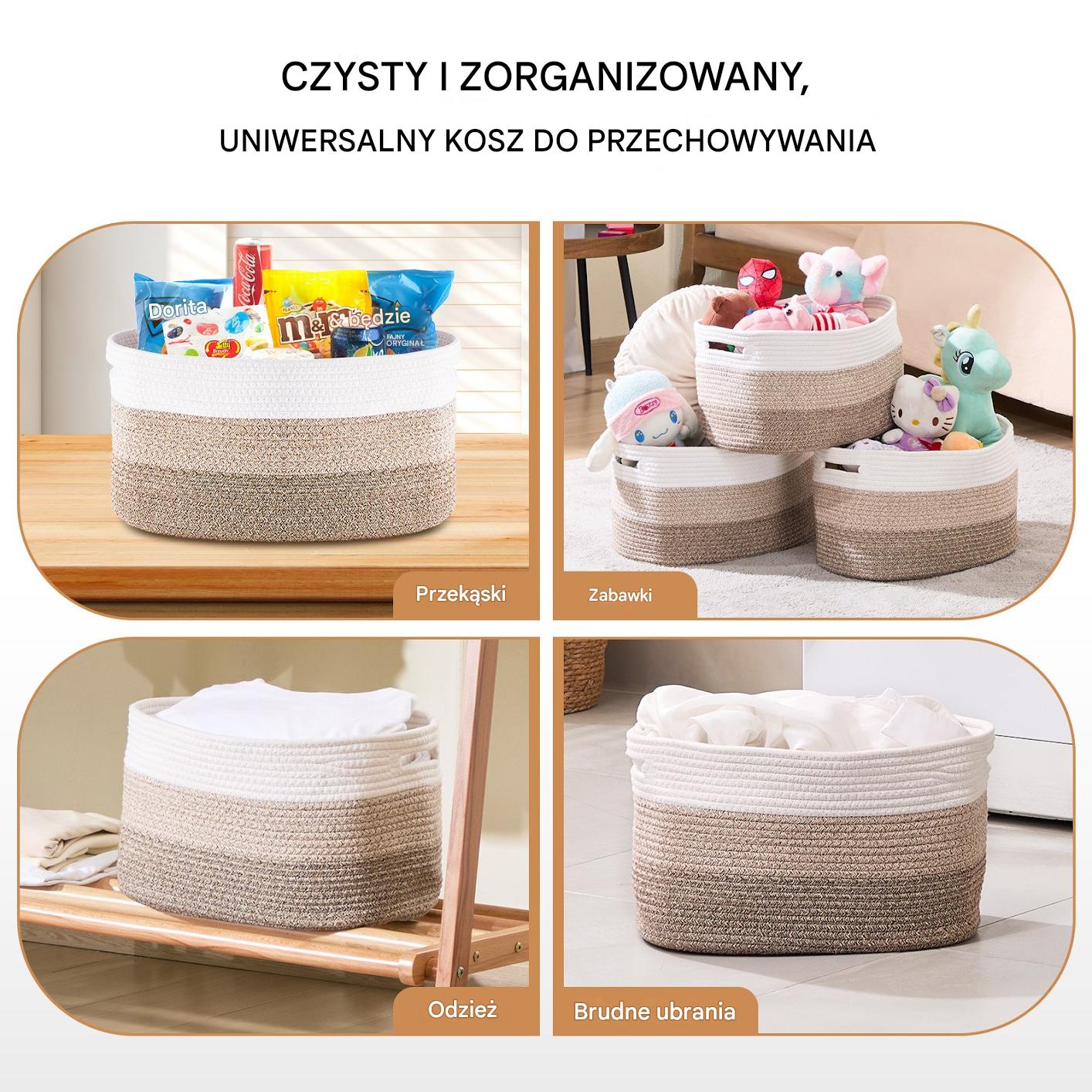 Zestaw 3 Plecionych Koszy Bawełnianych 22L - obrazek 6