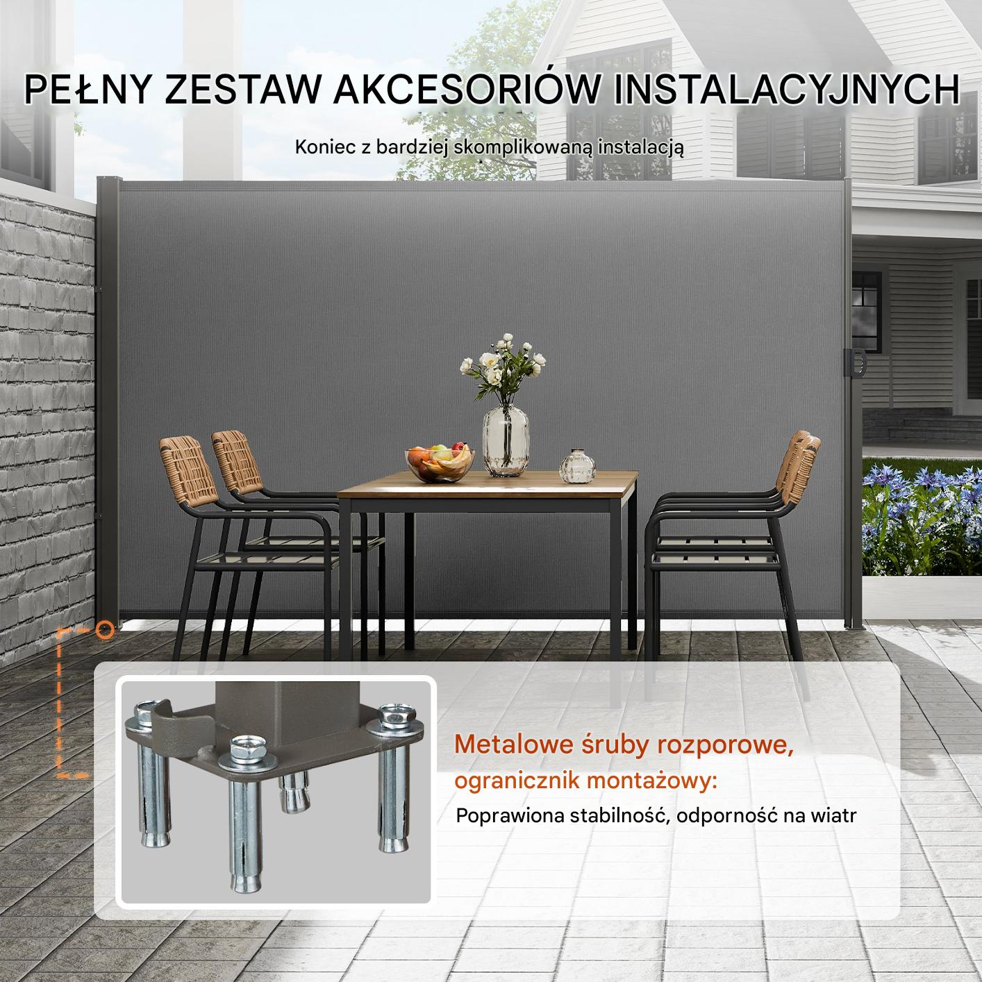 Osłona boczna markiza 180x300cm wodoodporna na balkon taras rolowana szara - obrazek 4