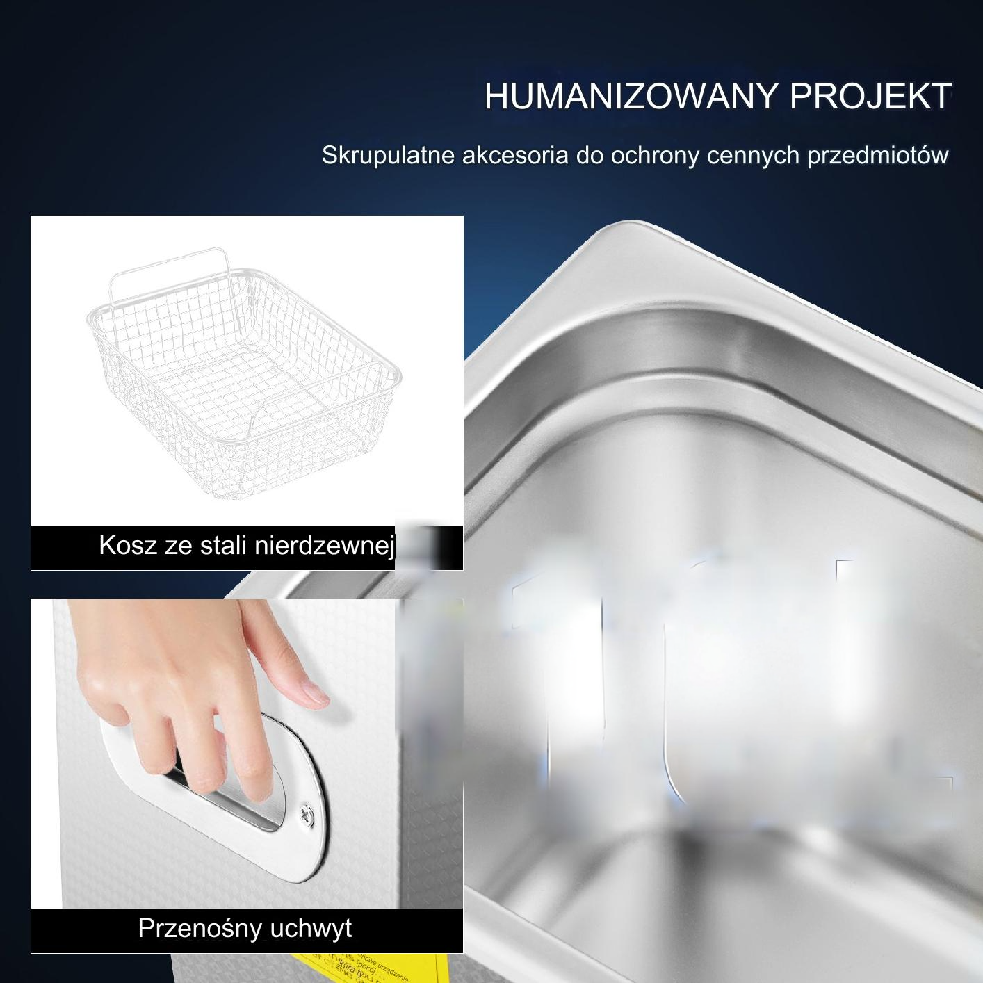 Myjka ultradźwiękowa sterylizator 10 L 300 W timer 40 kHz zestaw Premium - obrazek 4
