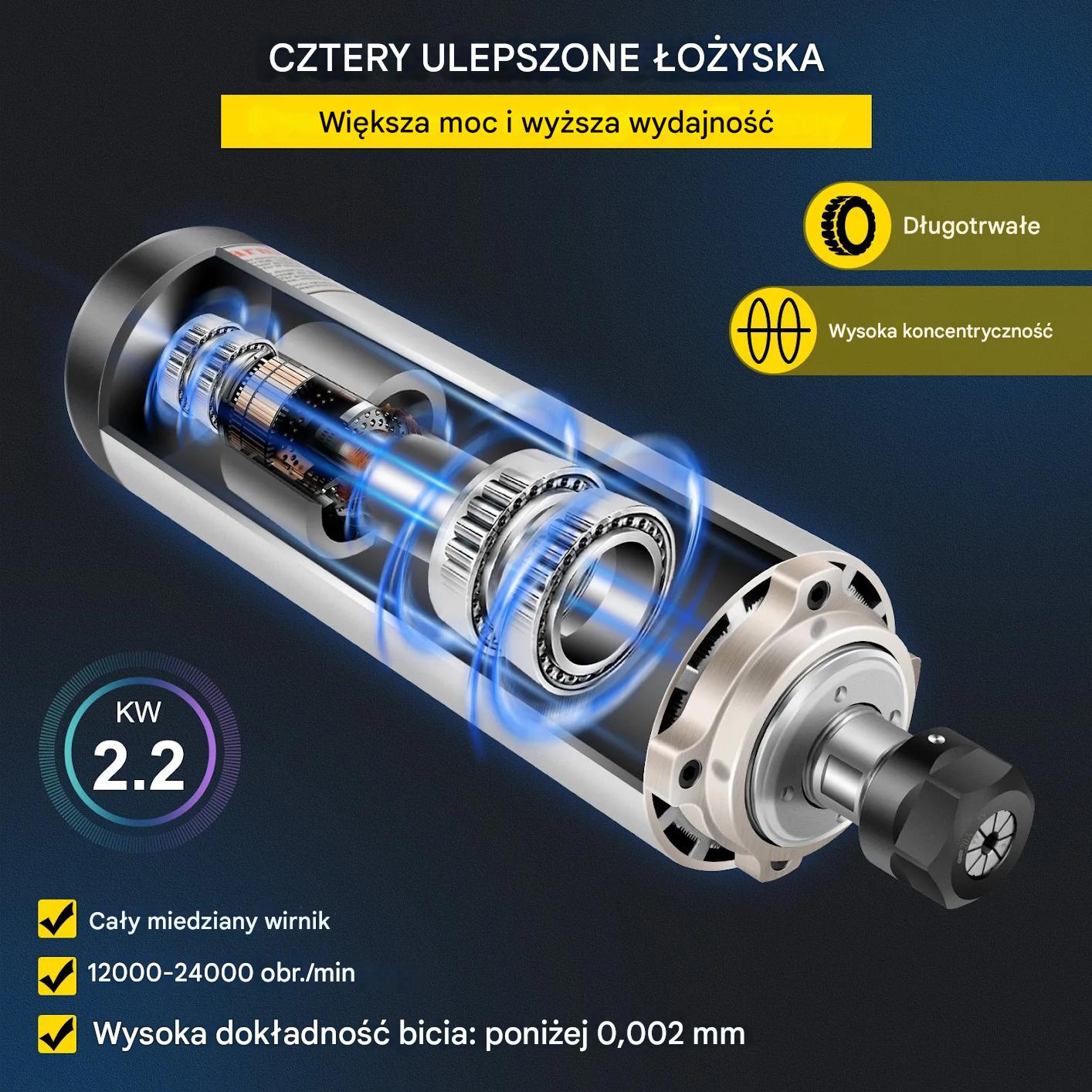 Wrzeciono CNC 2.2kW 220V chłodzone powietrzem ER20 - do frezarki i grawerki - obrazek 5