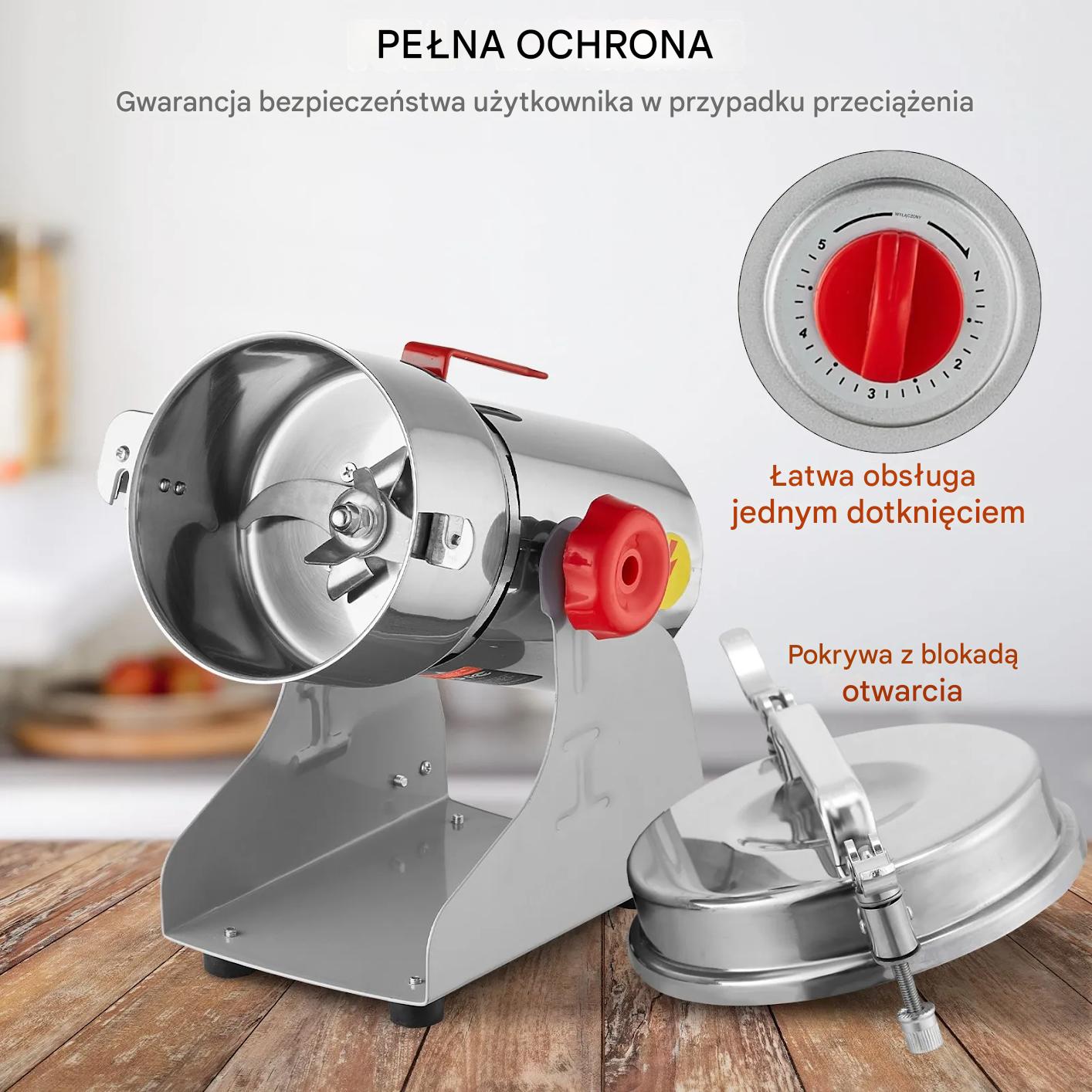 Młynek zbożowy elektryczny 1500W stal nierdzewna szybki przyprawy mąka - obrazek 7