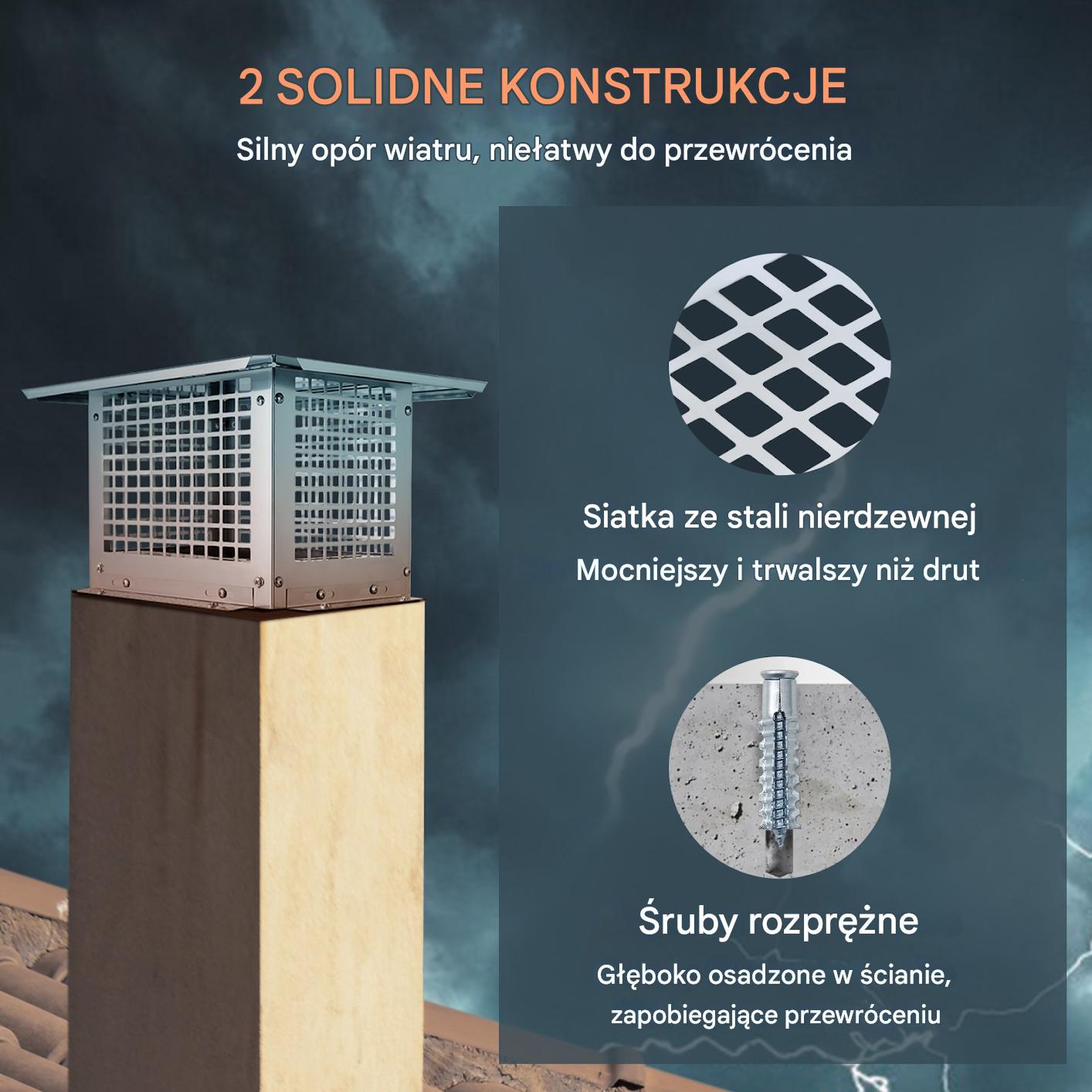 Osłona komina 47x38 cm - stal nierdzewna 304 - łatwy montaż stabilna - obrazek 3