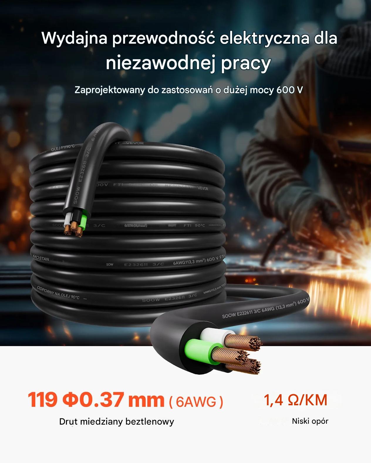 Przewód elektryczny 6AWG 7,62m miedziany 16 mm² kabel zasilający premium - obrazek 7