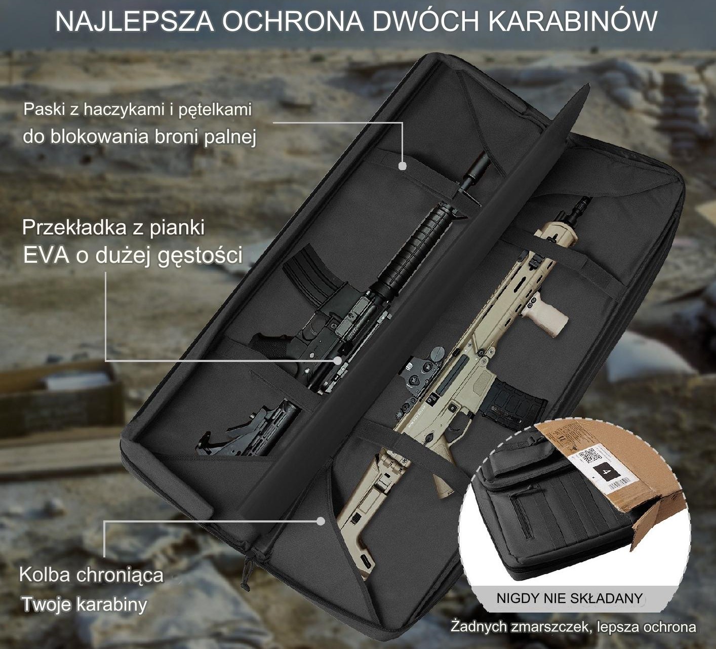 Torba Pokrowiec Plecak na Broń 34 cali czarna - obrazek 7