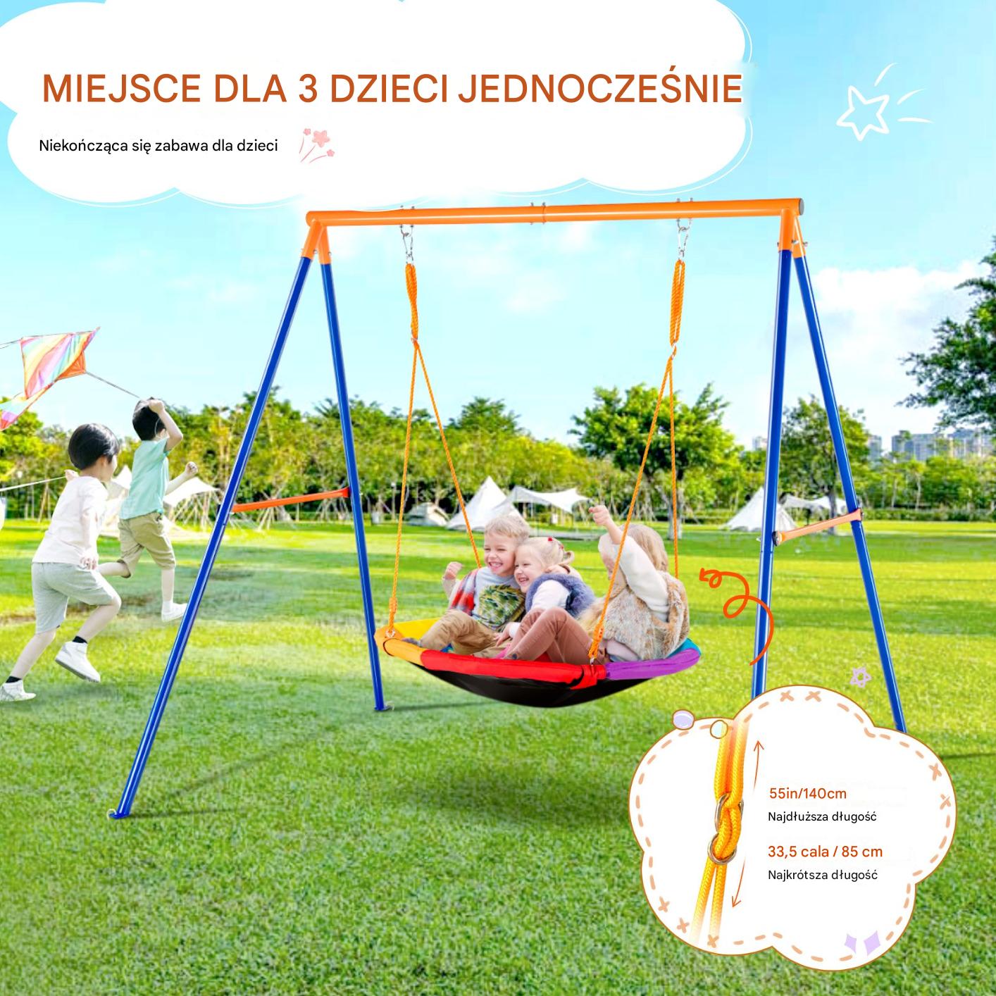 Huśtawka bocianie gniazdo ze stelażem dla dzieci - obrazek 4