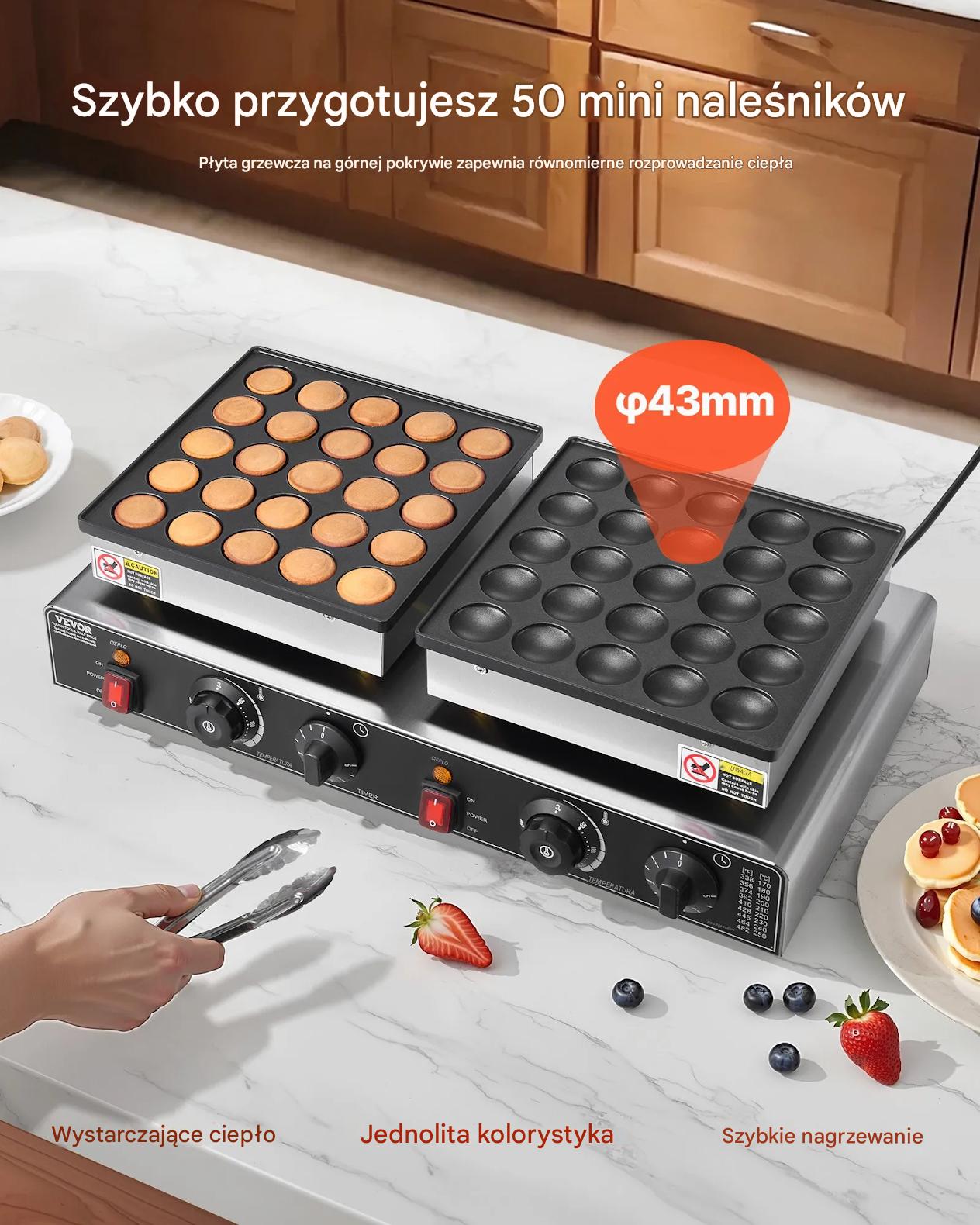 Gofrownica na mini pancakes 50 szt 1800W 50-300°C podwójne sterowanie timer - obrazek 3