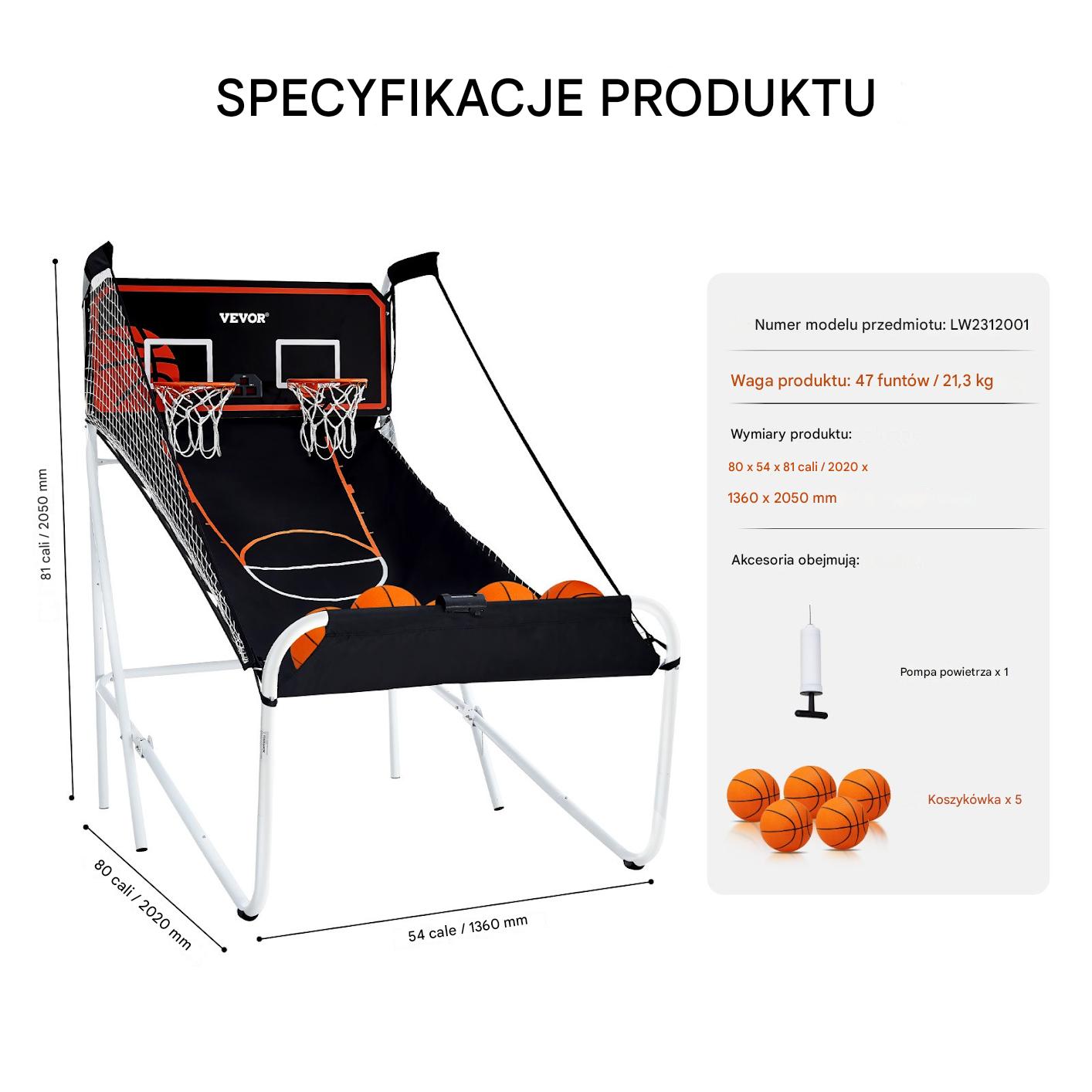 Koszykówka arcade 2-osobowa składana do domu z 5 piłkami do gry - obrazek 2