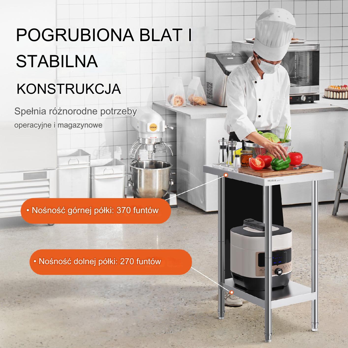 Stół gastronomiczny nierdzewny 60x45cm wolnostojący z półką do kuchni - obrazek 3