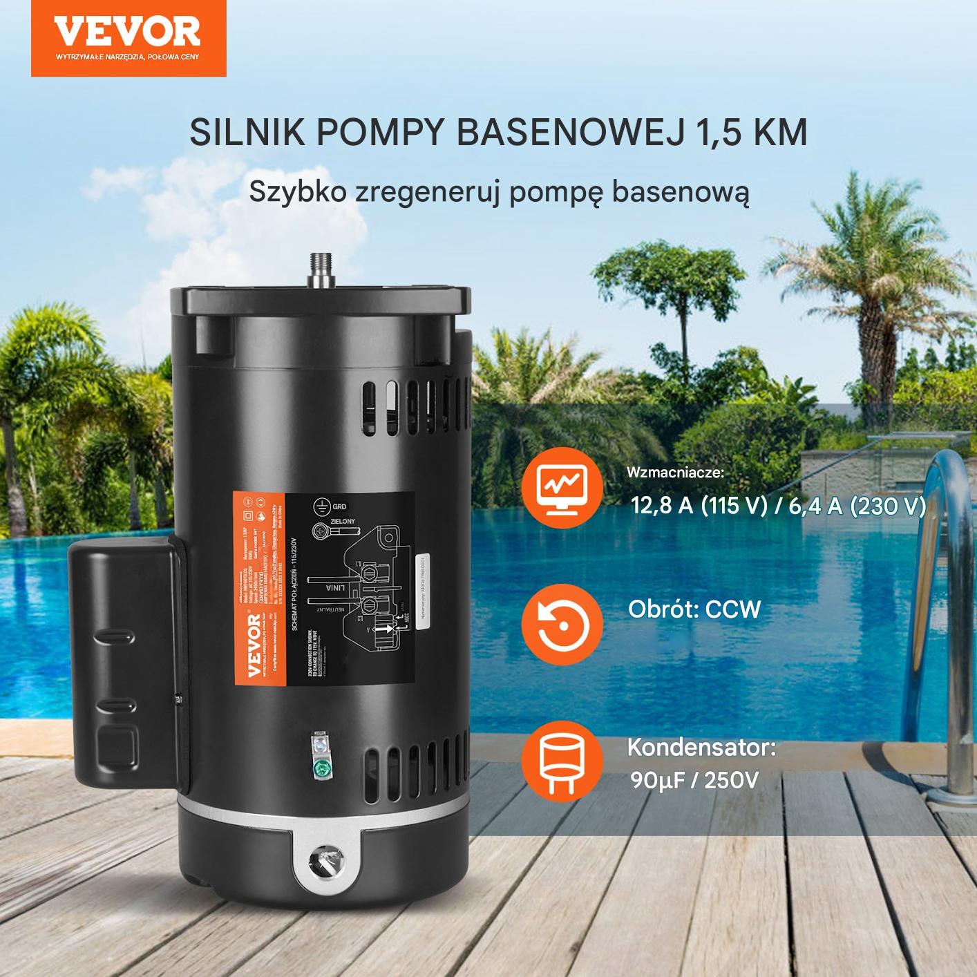 Silnik do Pompy Basenowej 1,5KM 115/230V 3450 obr. profesjonalny - obrazek 2