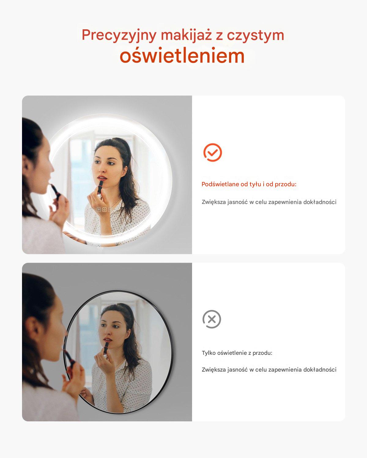 Okrągłe Lustro LED do Łazienki 60 cm z Podświetleniem i Funkcją Anti-Fog - obrazek 3