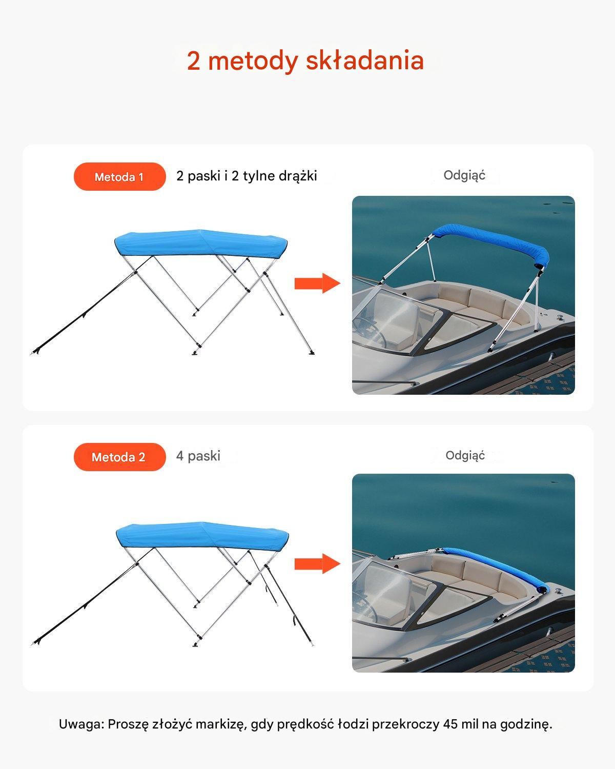 Bimini top 3 łukowe daszek do łodzi 600D wodoodporny UV niebieski pokrowiec - obrazek 4