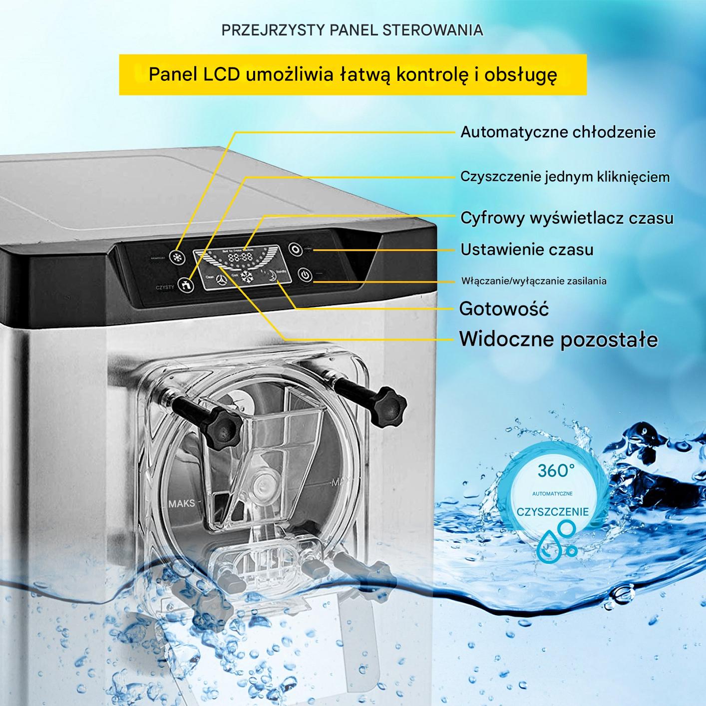 Maszyna do Lodów – Wydajność 16-20L/h Panel LCD Nierdzewna Obudowa - obrazek 5