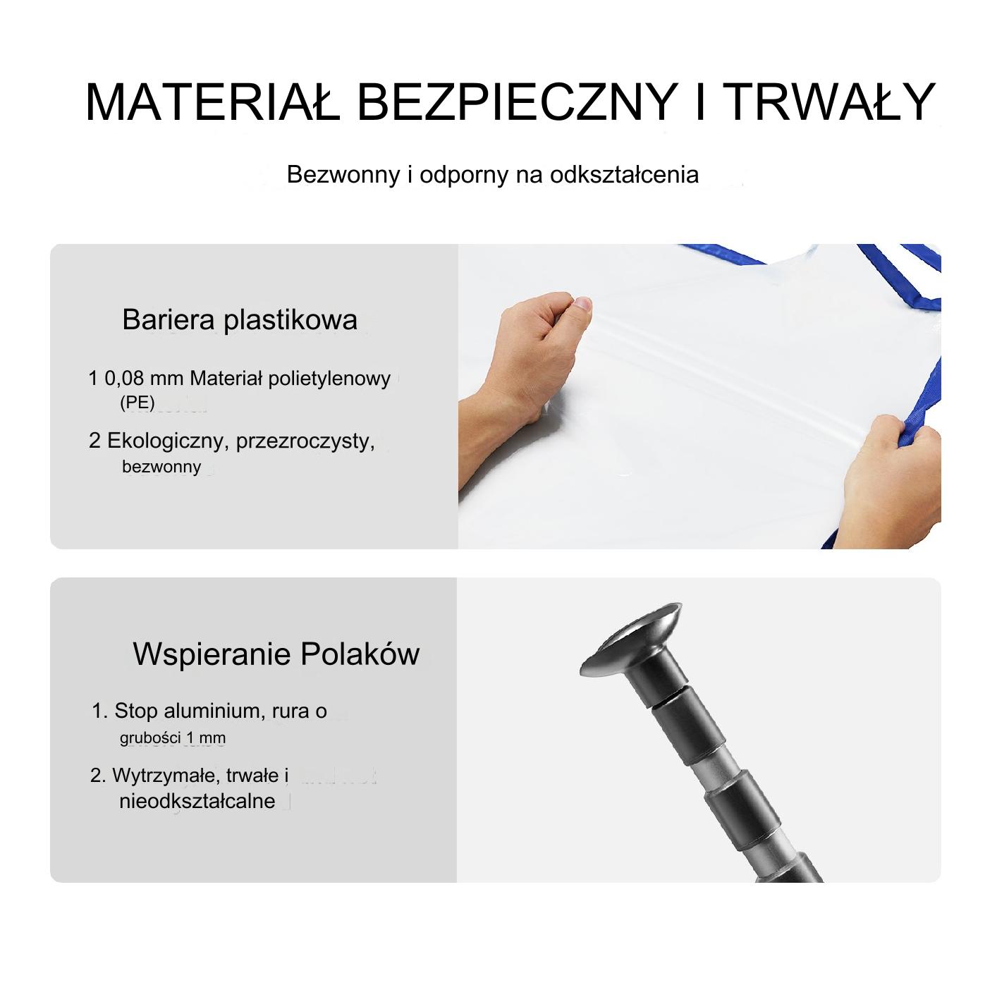 Bariera przeciwpylna 4 słupki teleskopowe, wys. do 3,65m, folia 10x4m - obrazek 5
