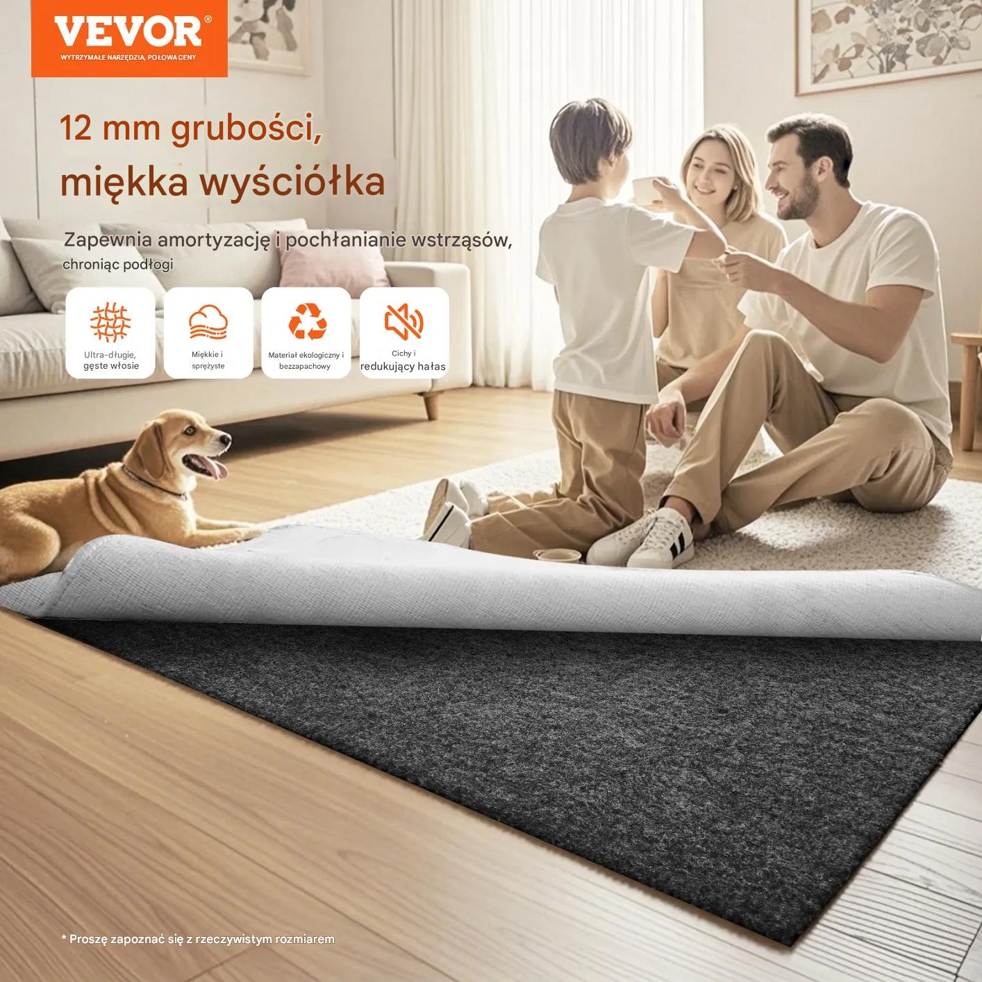 Mata pod dywan 2750 x 3660 mm 12 mm filcowa amortyzująca szara - obrazek 7