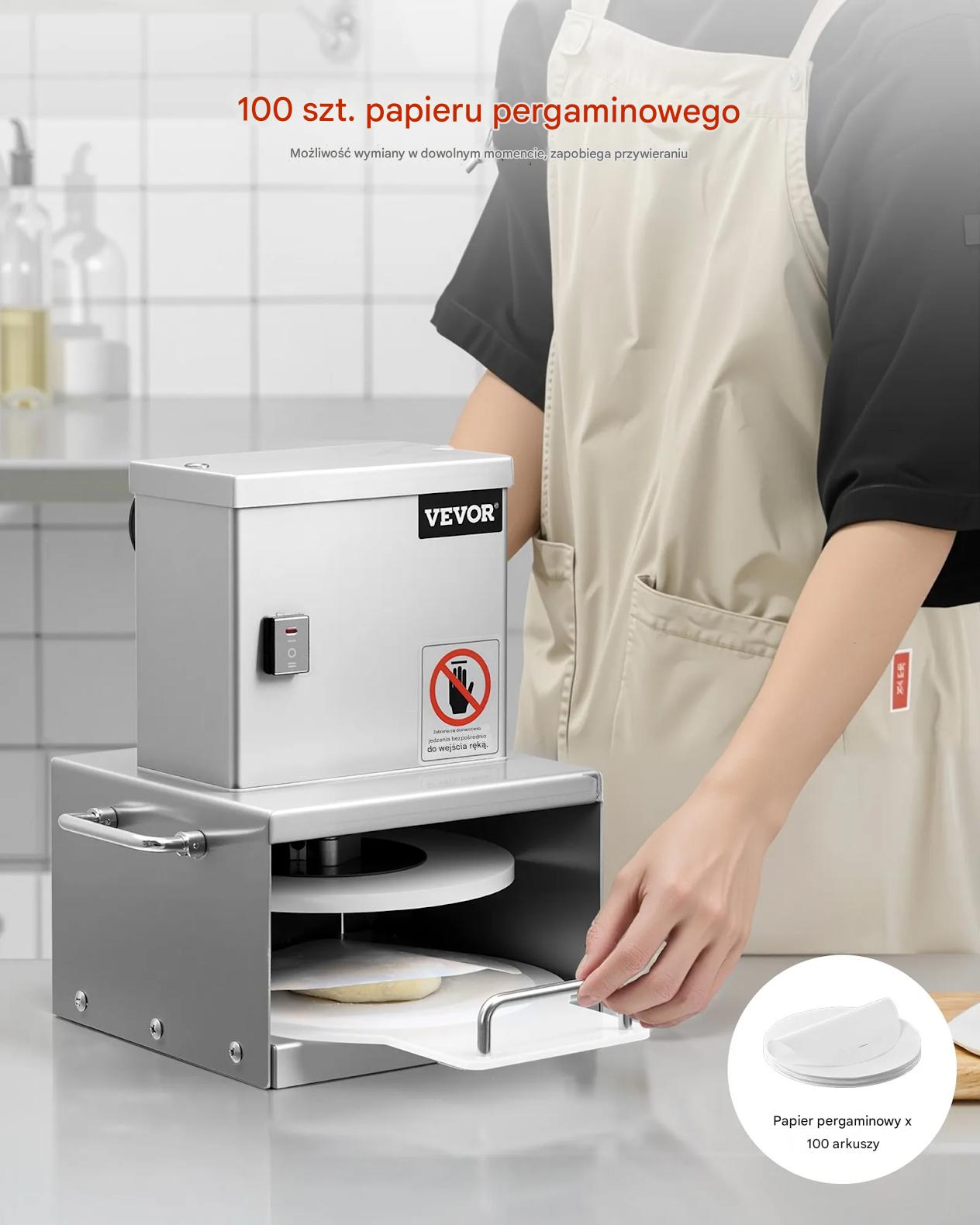 Prasa do ciasta pizza 15cm elektryczna stalowa regulacja grubości + papiery - obrazek 6