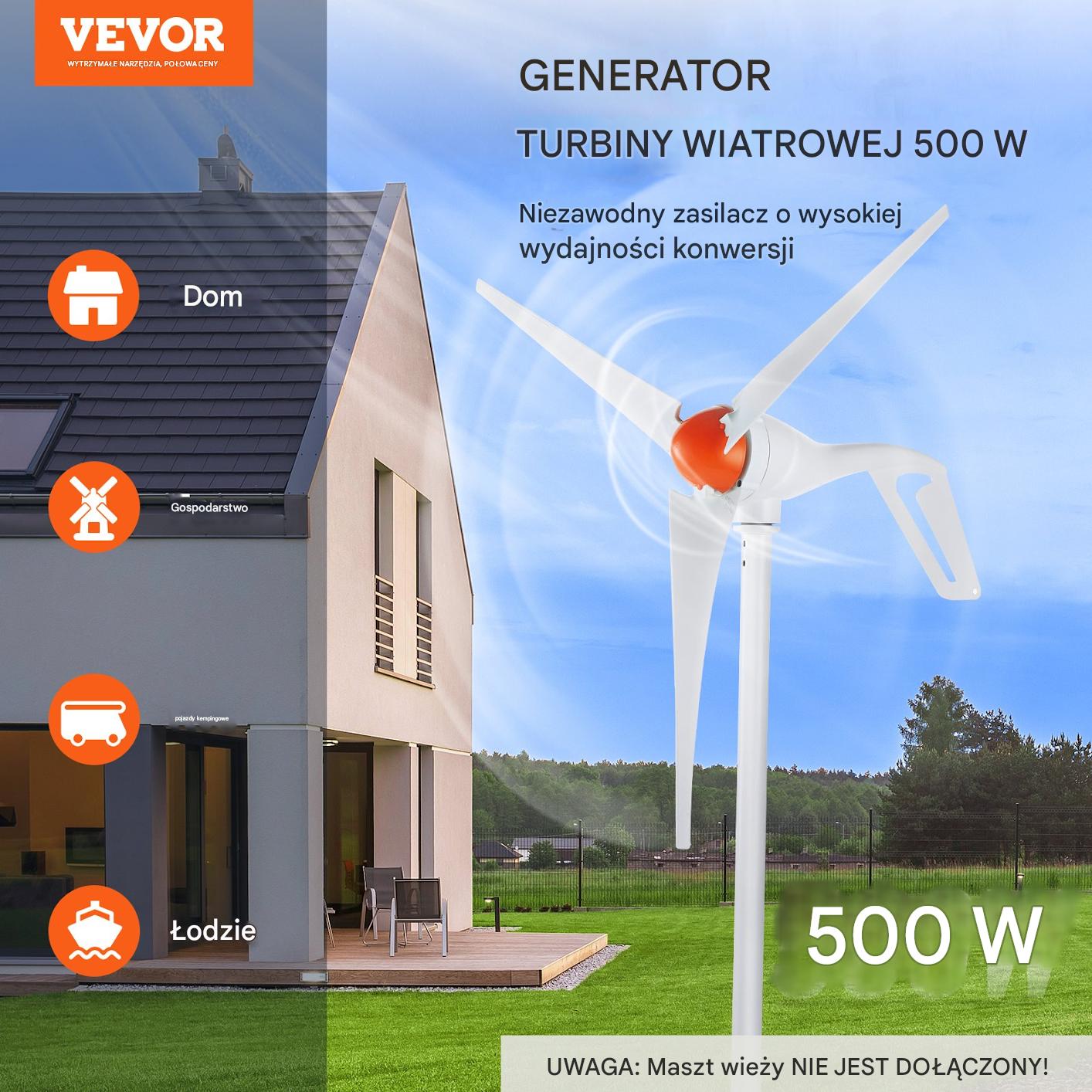 Turbina wiatrowa 500W 12V 3-łopatowa z regulatorem MPPT zestaw - obrazek 5