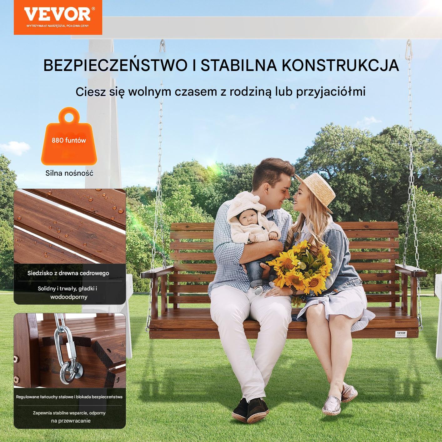 Drewniana huśtawka ogrodowa wisząca na taras werandę 152 cm - obrazek 7