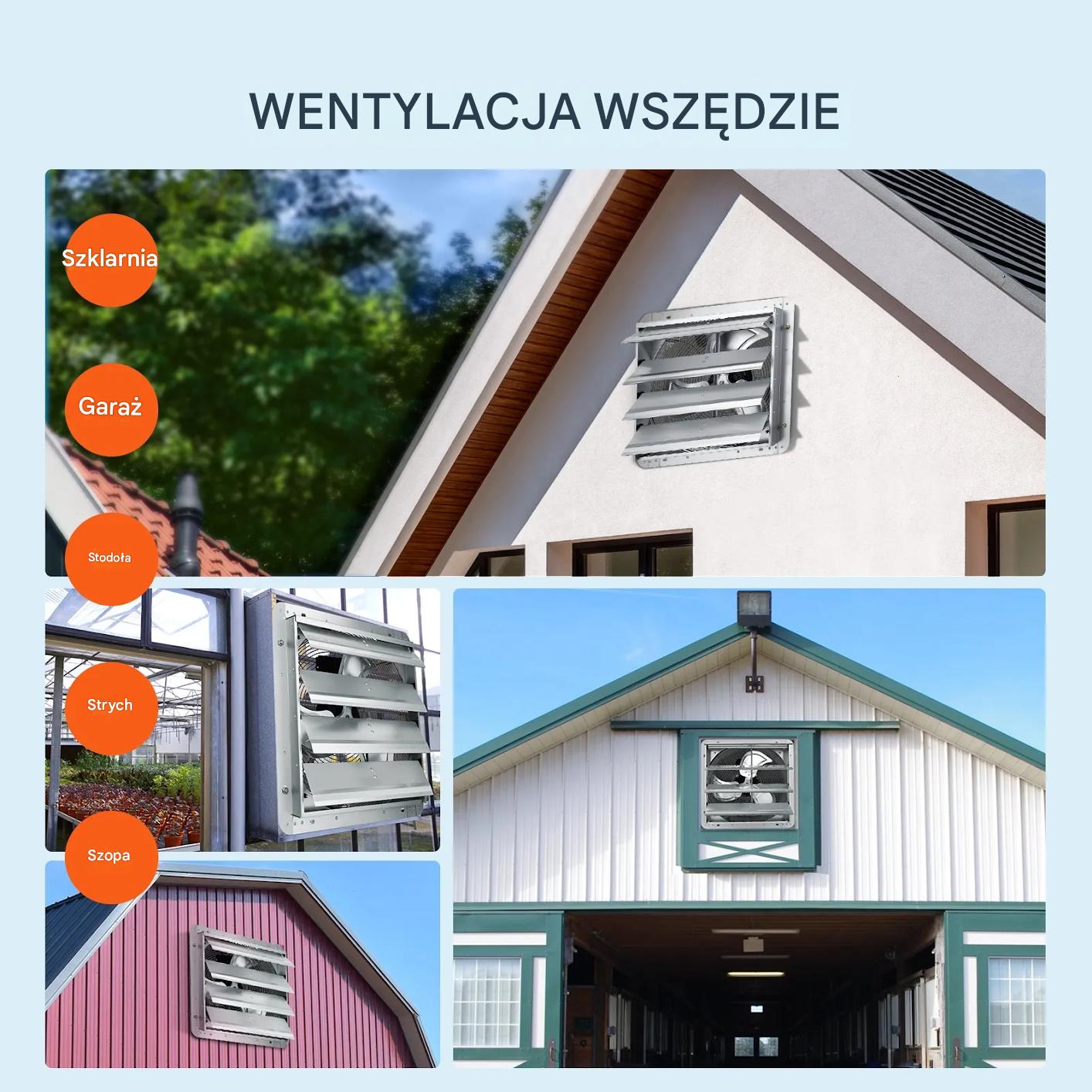 Wentylator wyciągowy 406 mm 1400RPM 2000CFM aluminiowy do garażu/szklarni - obrazek 7